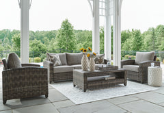 Leasing Furniture - Ashley Furniture - Oasis Court Outdoor - Sofa/Chairs/Table Set (4/CN) / Gray - P335-081