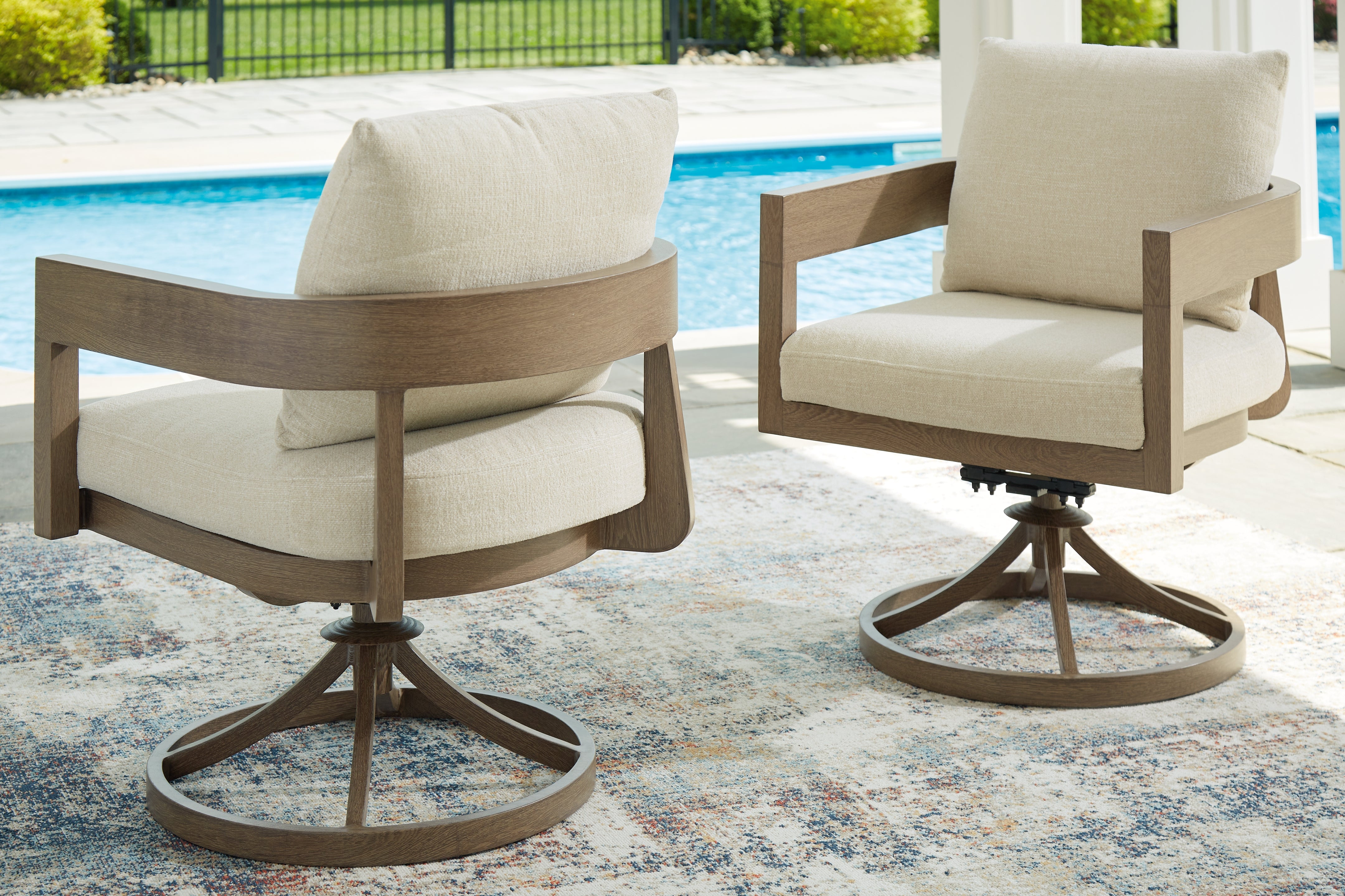 Leasing Furniture - Ashley Furniture - Serene Bay Outdoor - Swivel Chair w/Cushion (Set of 2) / Dark Brown/White - P671-602A