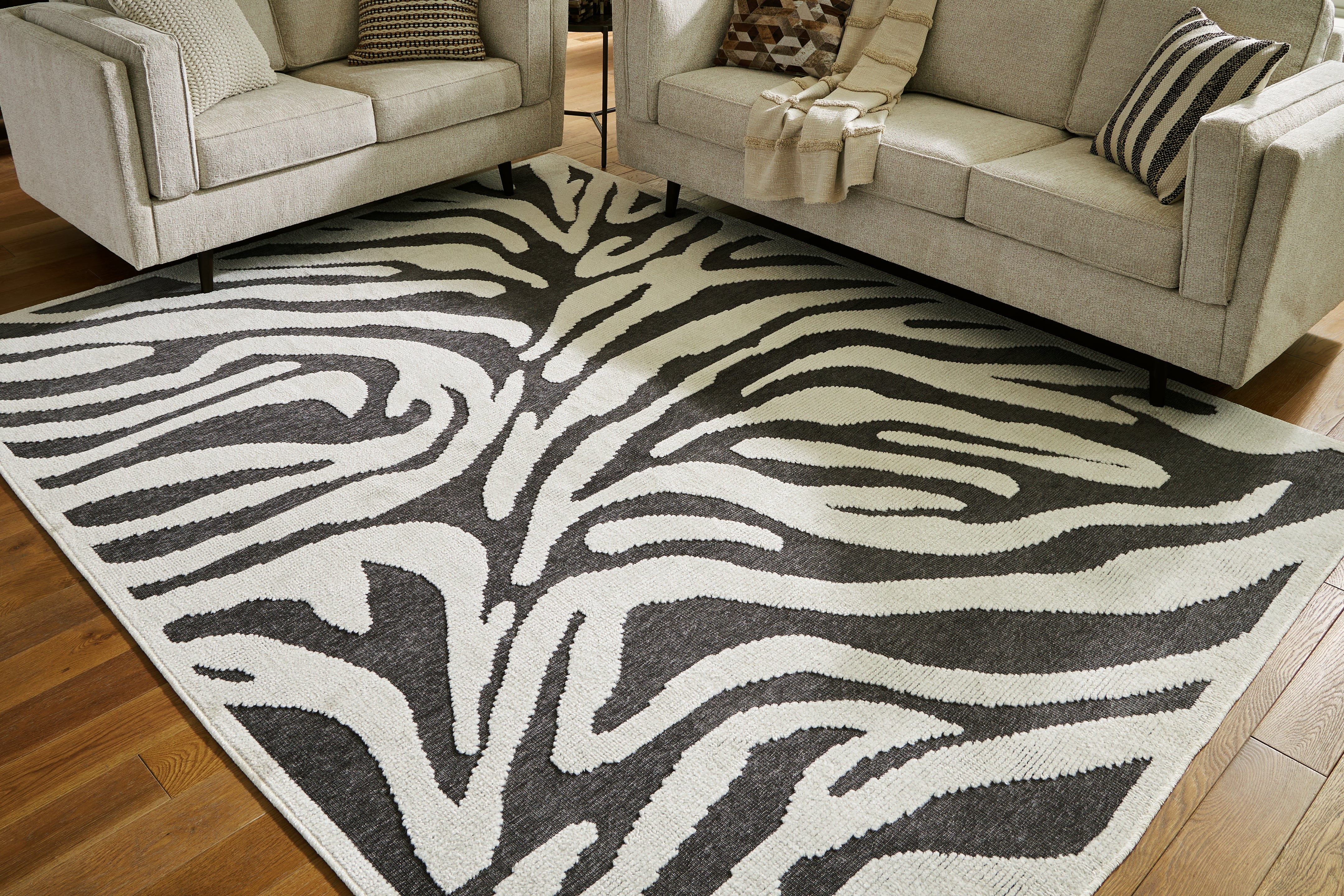 Leasing Furniture - Ashley Furniture - Thomwith Rug - 8' x 10'2" Washable Rug / Black/Ivory - R406291