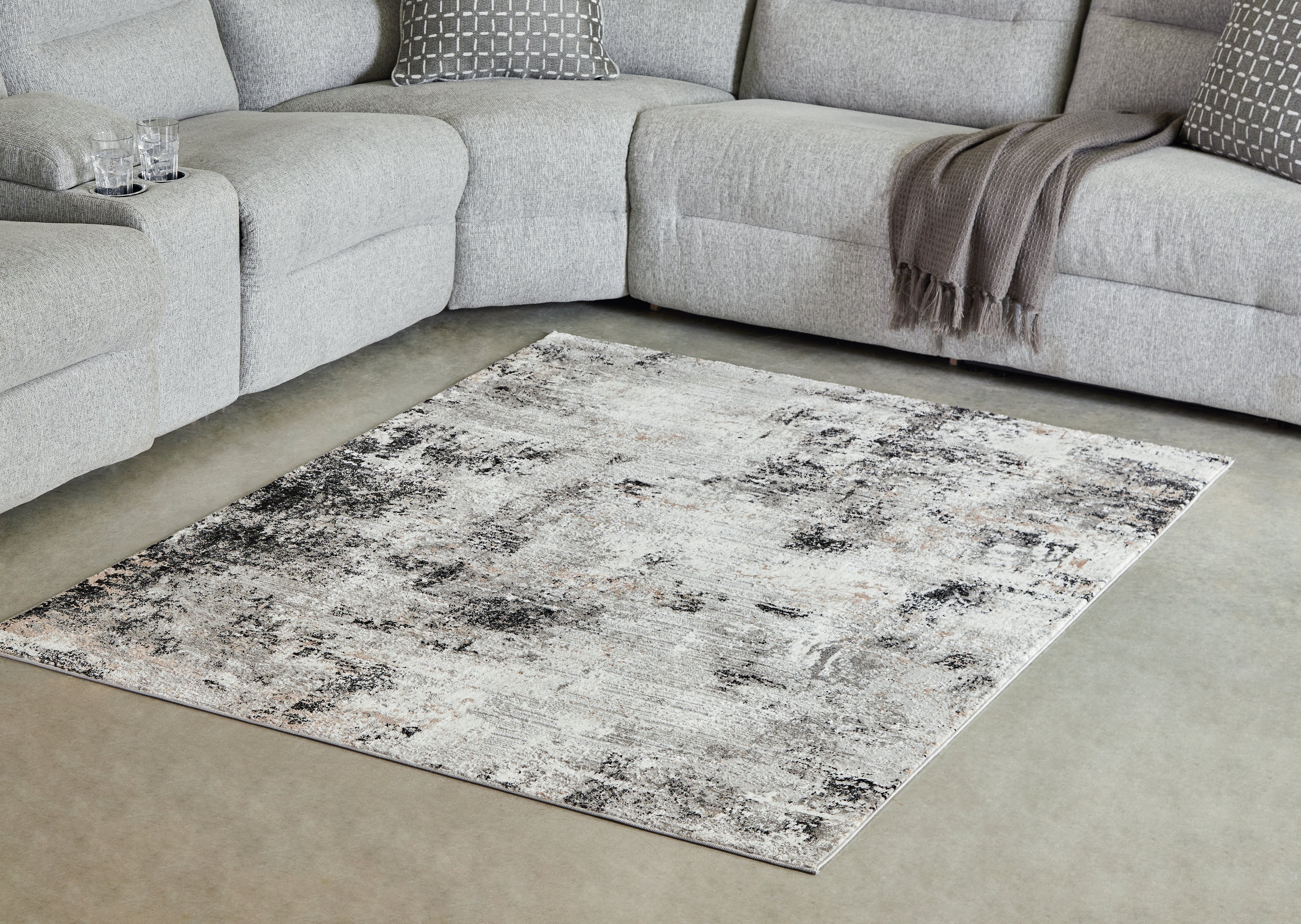 Leasing Furniture - Ashley Furniture - Langwell Rug - 10' x 14' Rug / Black/Gray/White - R406780