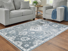 Leasing Furniture - Ashley Furniture - Avanworths Rug - Washable 5'3" x 7' Area Rug / Blue/Gray/Ivory - R407792