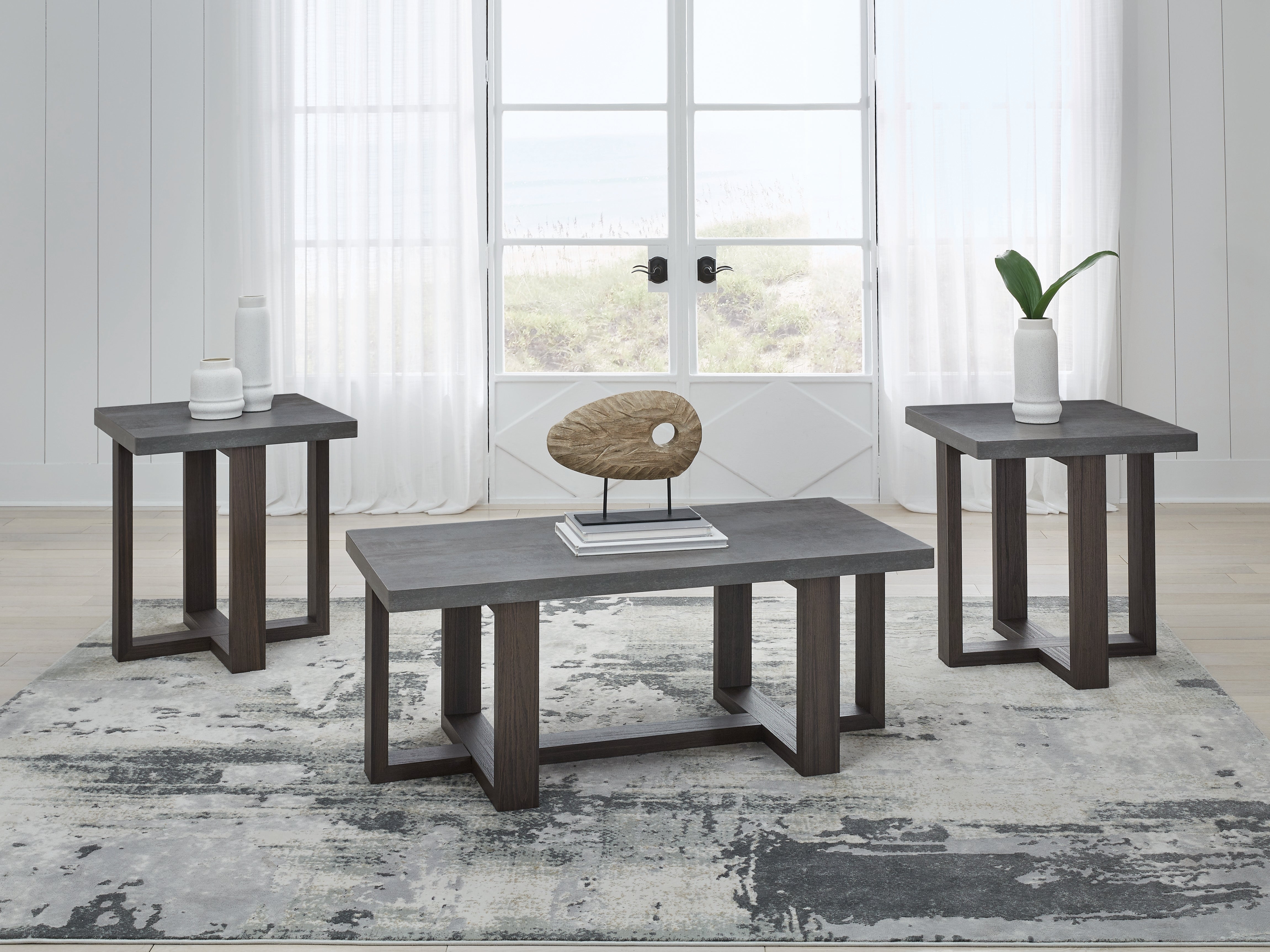 Leasing Furniture - Ashley Furniture - Dynnford Table (Set of 3) - Occasional Table Set (3/CN) / Gray/Brown - T216-13