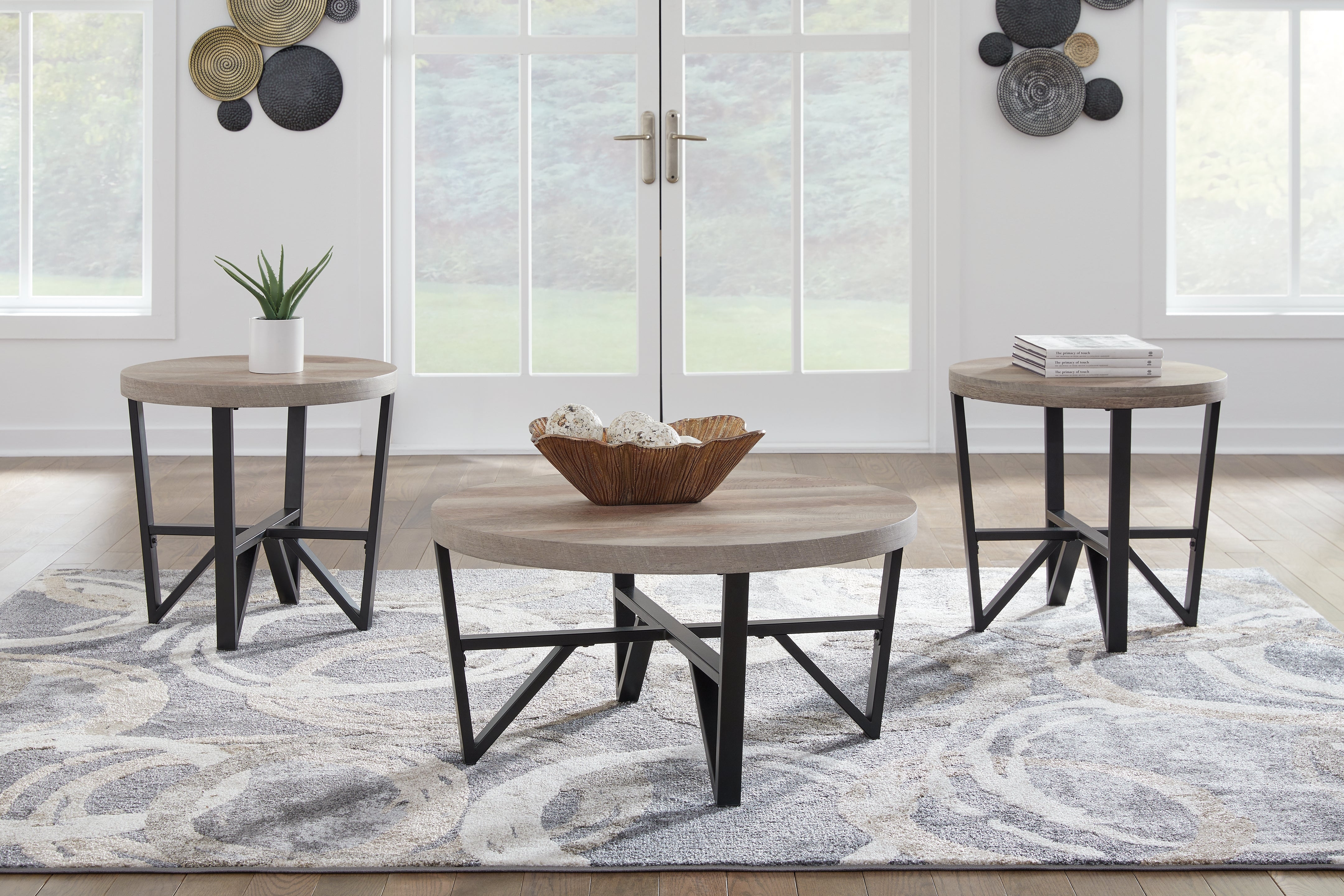 Leasing Furniture - Ashley Furniture - Deanlee Table (Set of 3) - Occasional Table Set (3/CN) / Grayish Brown/Black - T235-13