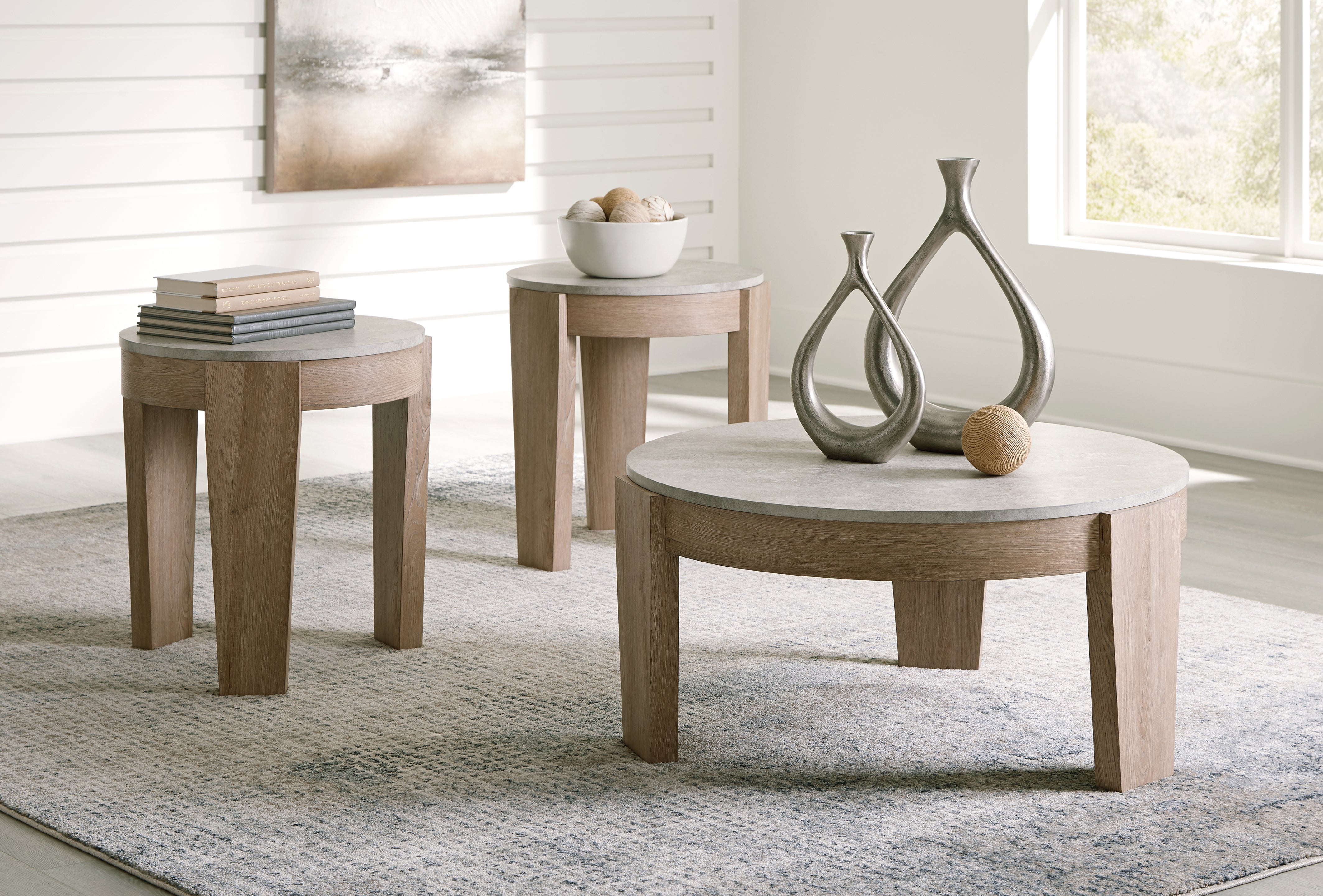 Leasing Furniture - Ashley Furniture - Guystone Table (Set of 3) - Occasional Table Set (3/CN) / Light Brown - T237-13