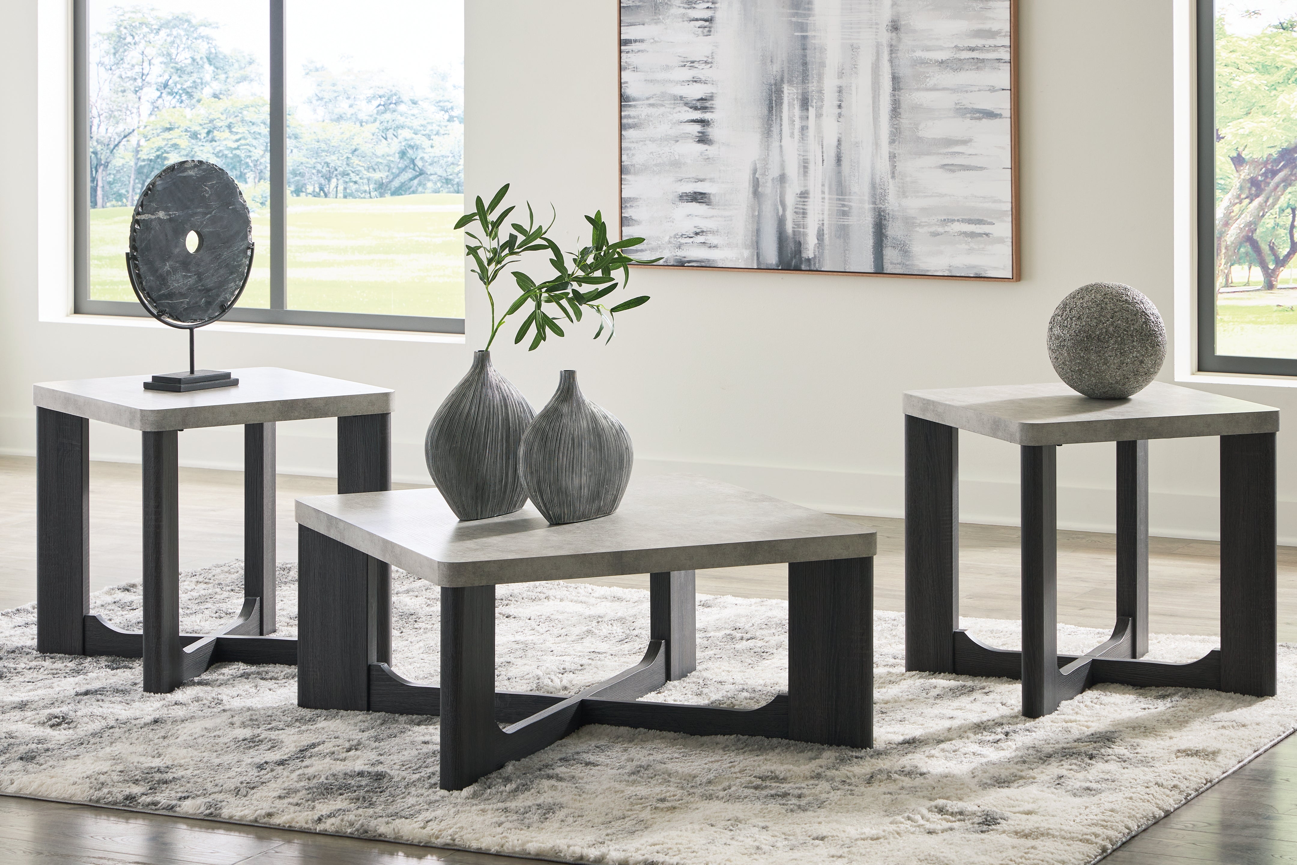 Leasing Furniture - Ashley Furniture - Sharstorm Table (Set of 3) - Occasional Table Set (3/CN) / Two-tone Gray - T251-13