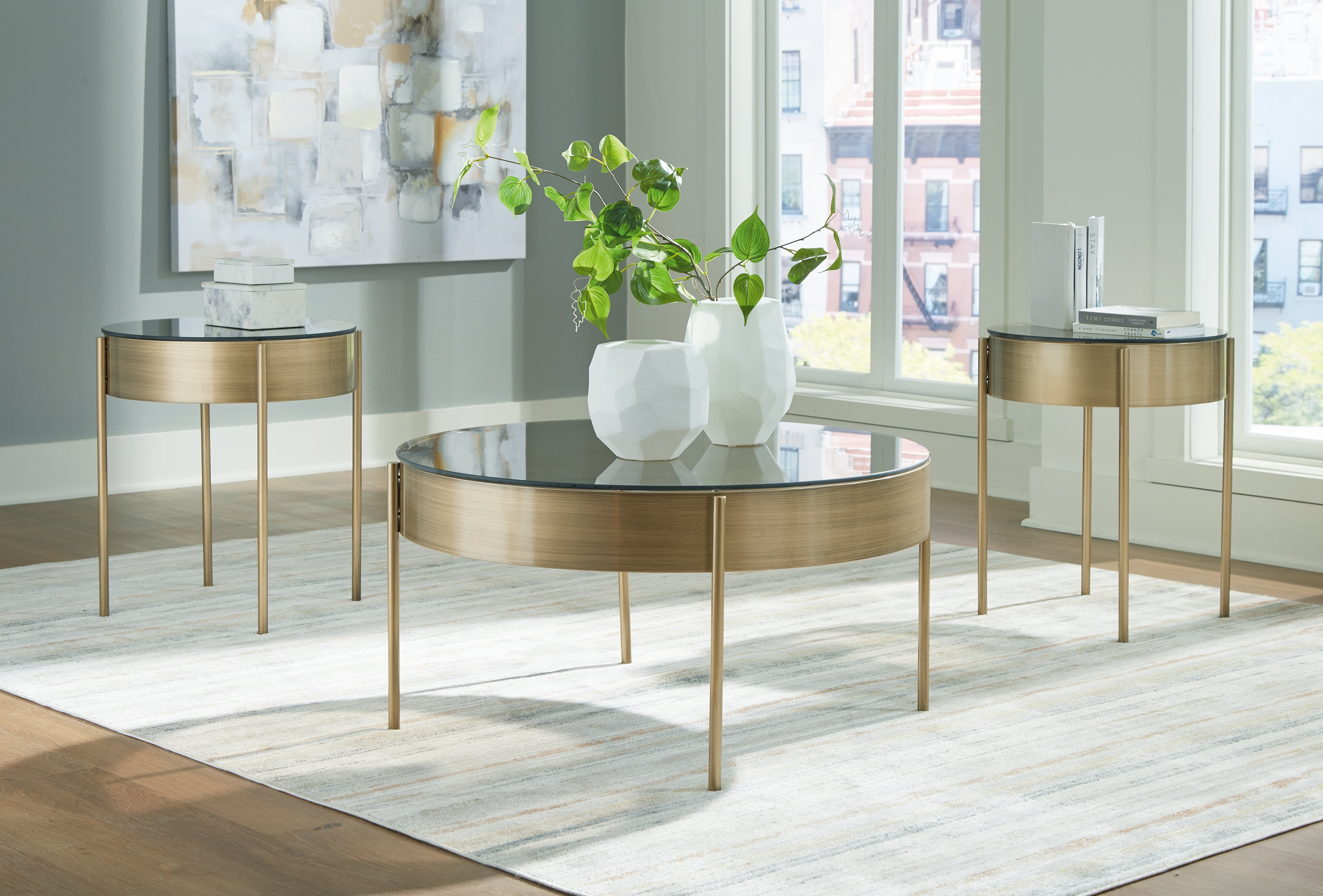 Leasing Furniture - Ashley Furniture - Jettaya Table (Set of 3) - Occasional Table Set (3/CN) / Brushed Brass - T285-13