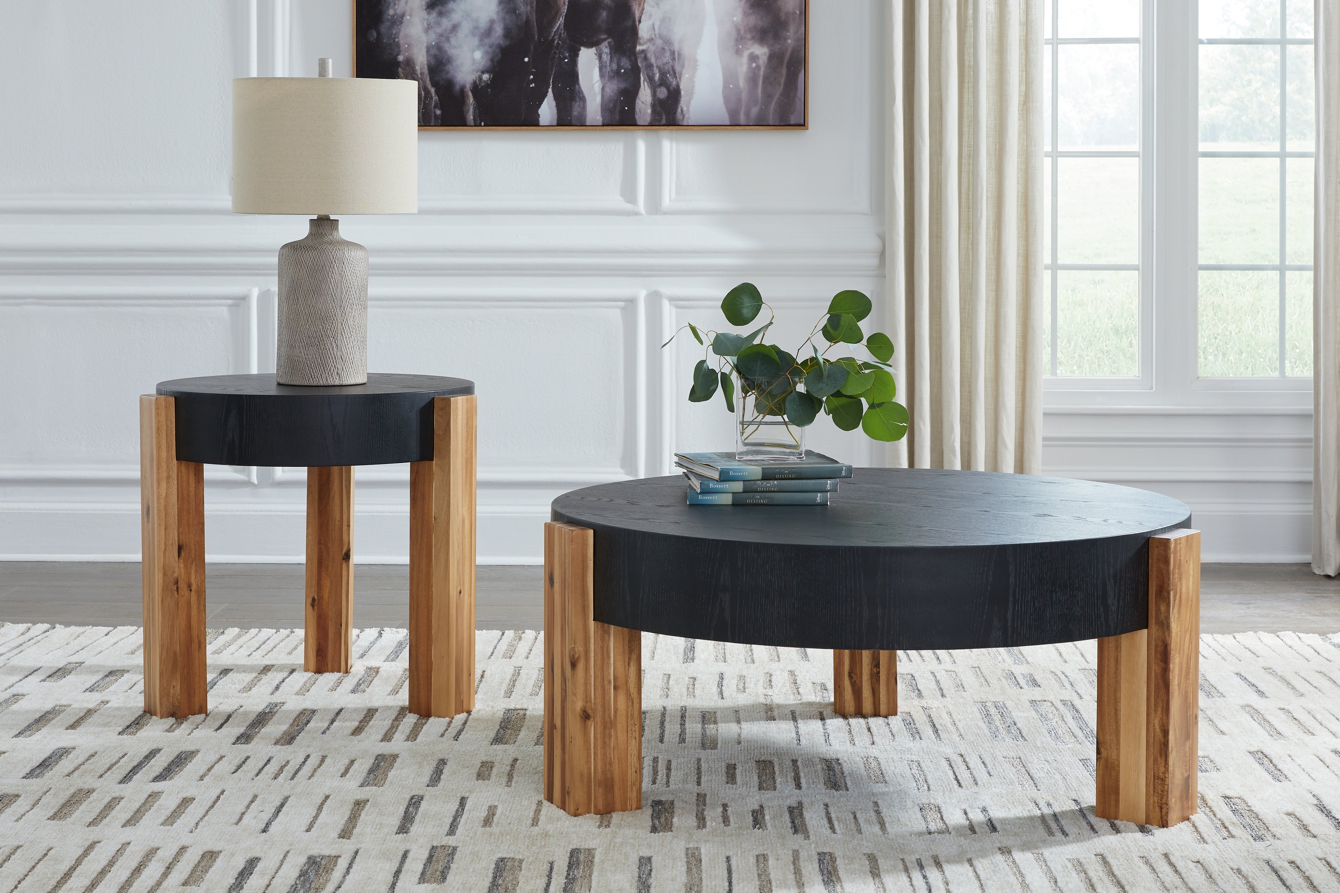 Leasing Furniture - Ashley Furniture - Breenmore Table (Set of 2) - Occasional Table Set (Set of 2) / Black/Natural - T322-12