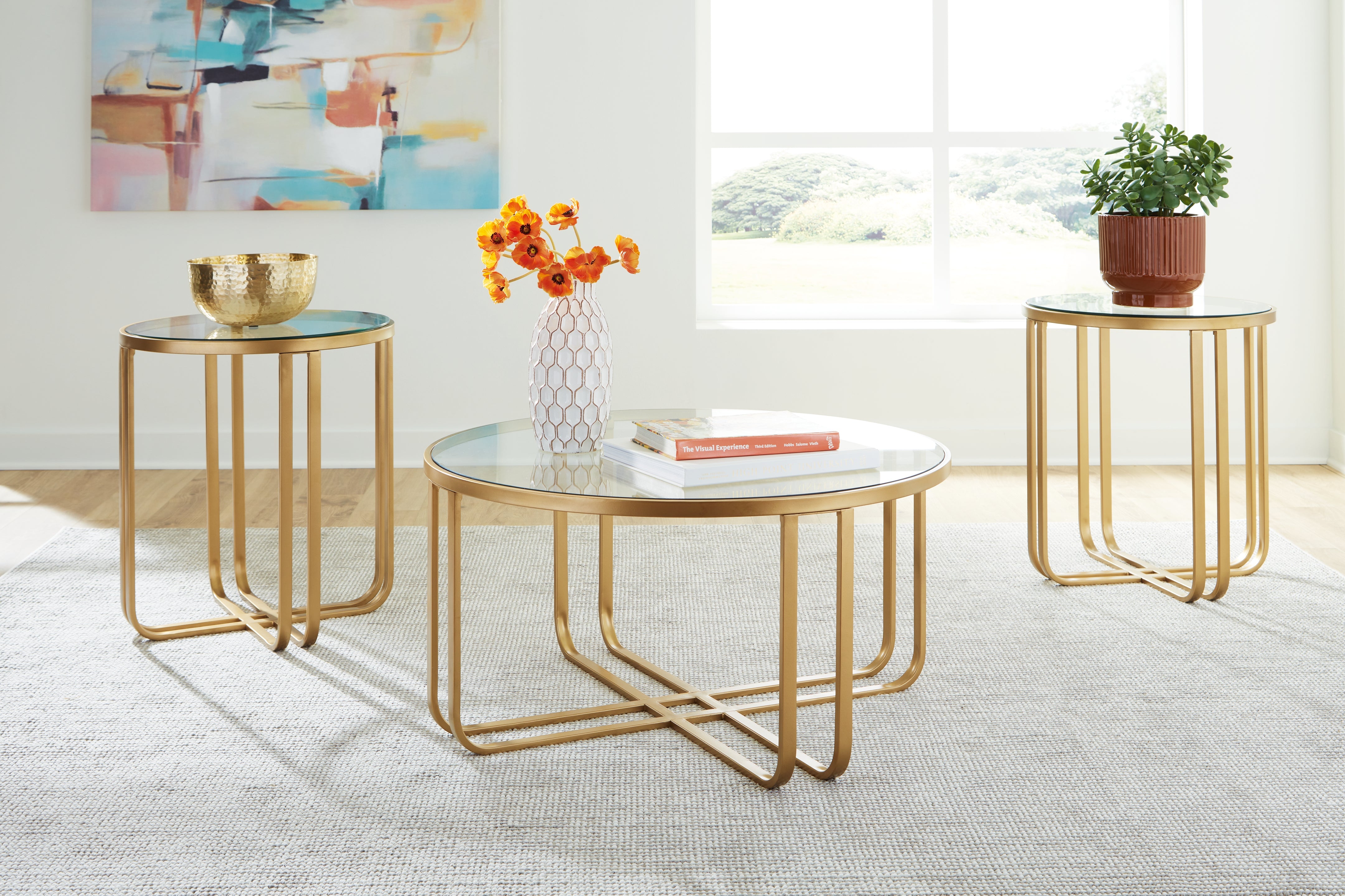 Leasing Furniture - Ashley Furniture - Milloton Table (Set of 3) - Occasional Table Set (3/CN) / Gold - T398-13
