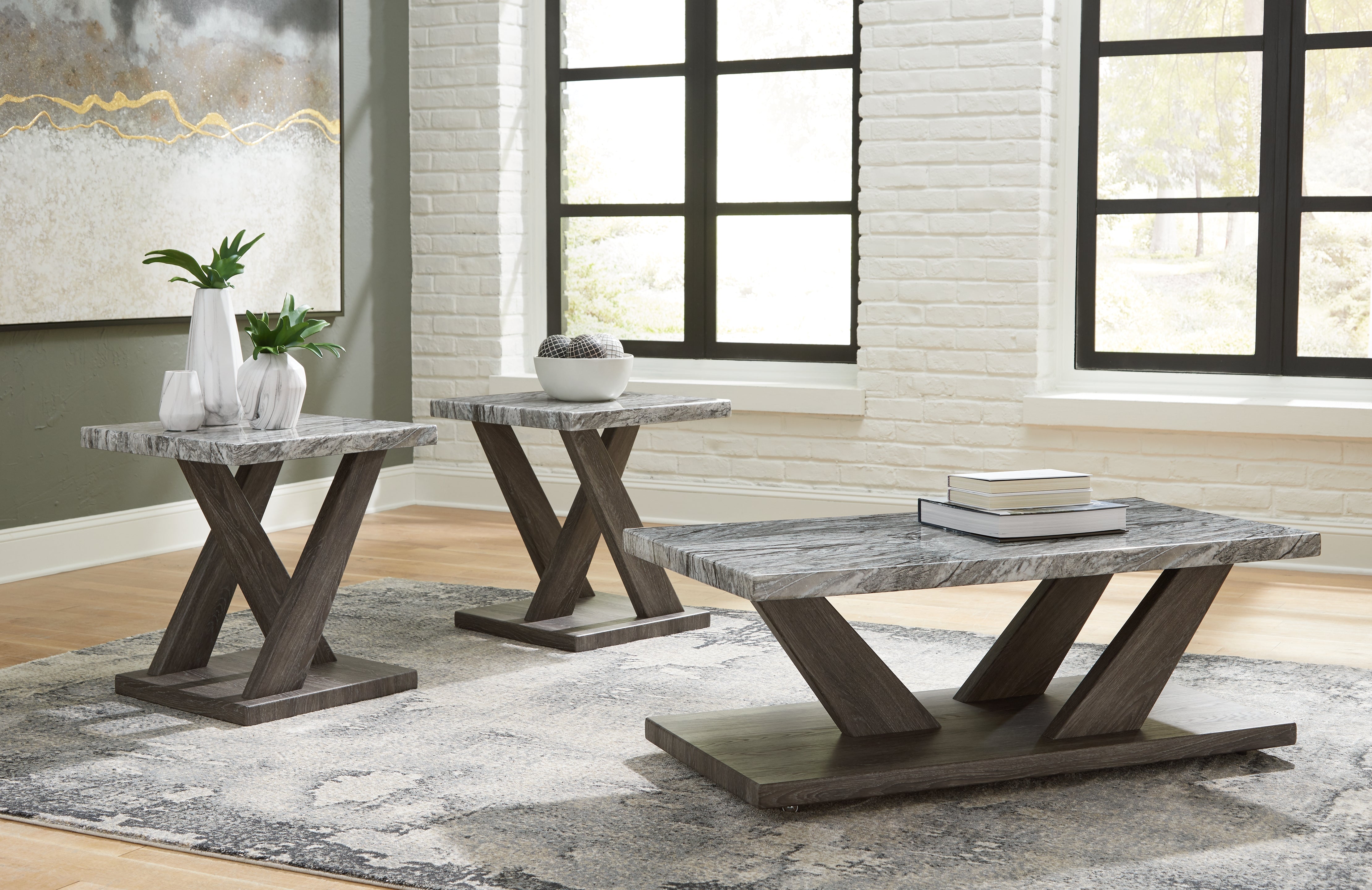 Leasing Furniture - Ashley Furniture - Bensonale Table (Set of 3) - Occasional Table Set (3/CN) / Brown/Gray - T400-13