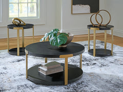 Leasing Furniture - Ashley Furniture - Shylore Table (Set of 3) - Occasional Table Set (3/CN) / Black/Brass Finish - T410-13