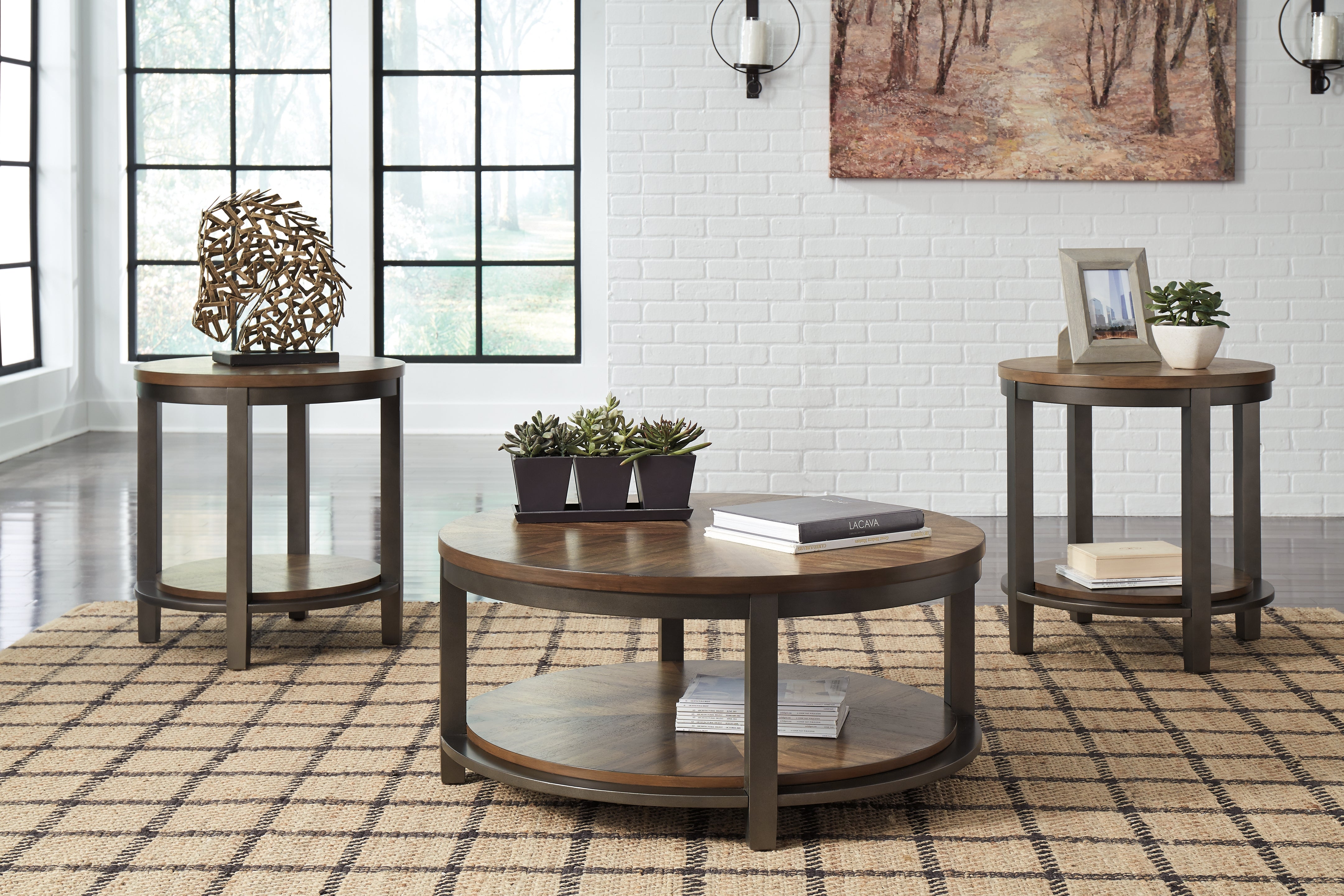 Leasing Furniture - Ashley Furniture - Roybeck Table (Set of 3) - Occasional Table Set (3/CN) / Light Brown/Bronze - T411-13
