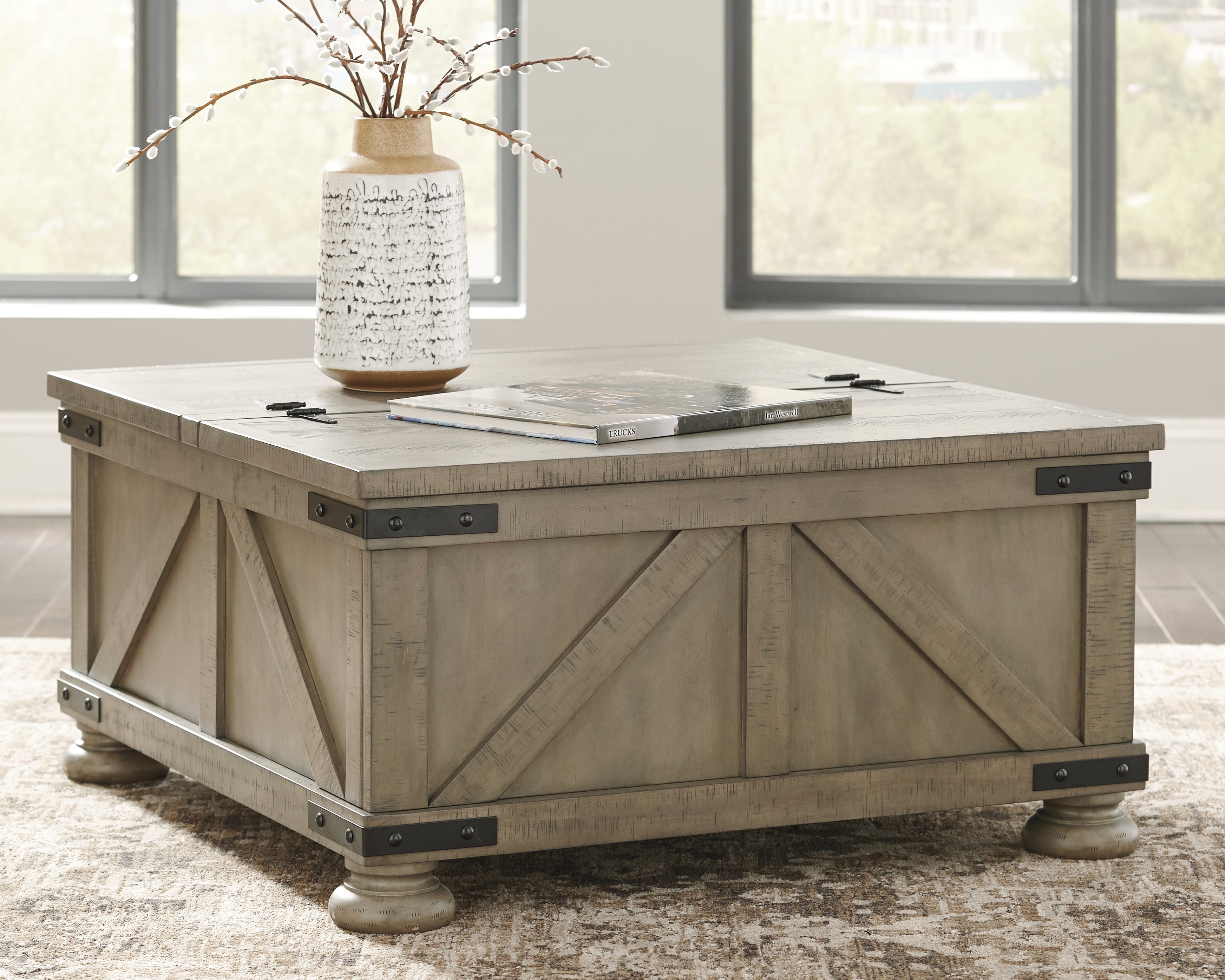 Leasing Furniture - Ashley Furniture - Aldwin Coffee Table With Storage - Cocktail Table with Storage / Gray - T457-20