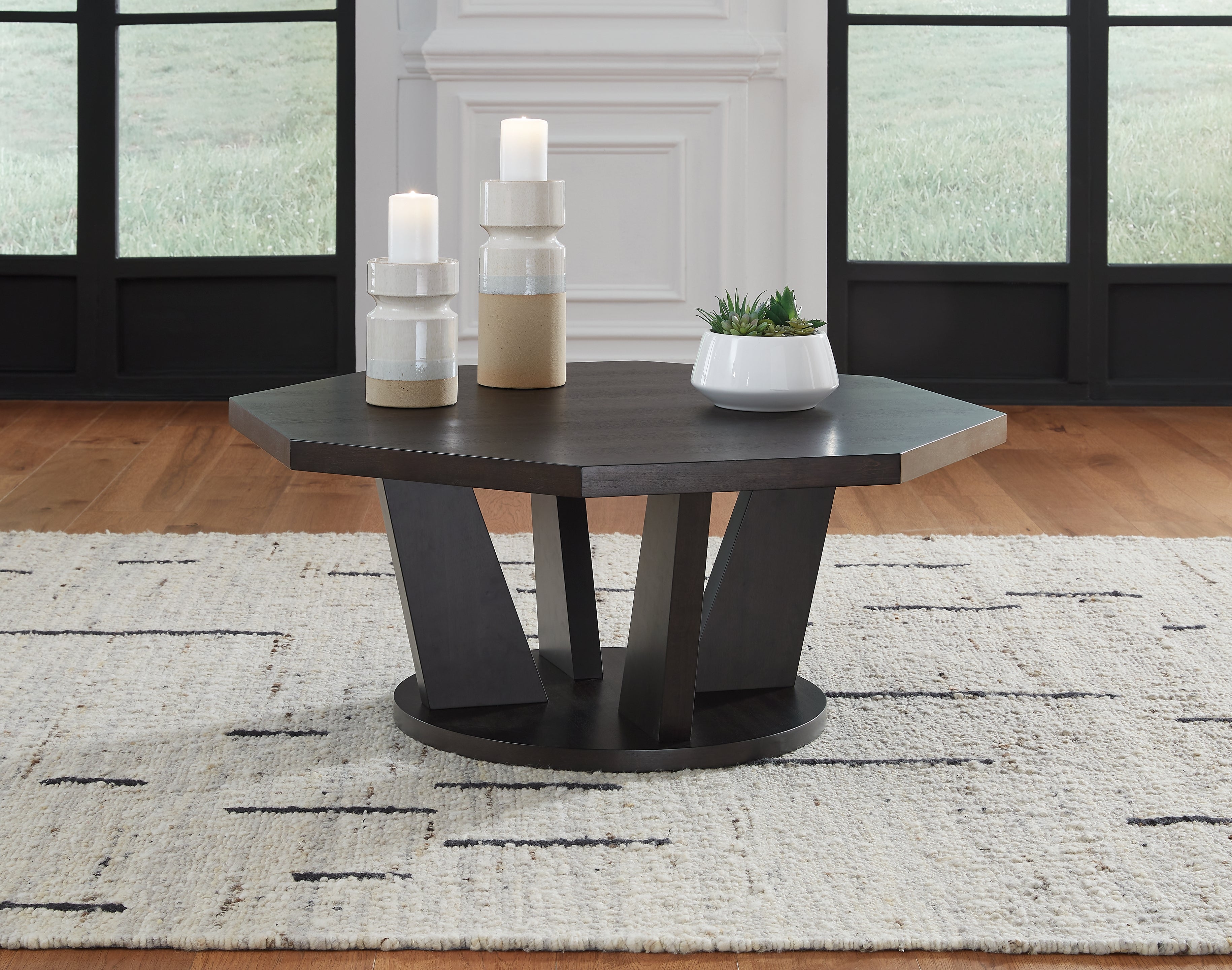 Leasing Furniture - Ashley Furniture - Chasinfield Coffee Table - Octagon Cocktail Table / Dark Brown - T458-8