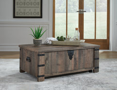 Leasing Furniture - Ashley Furniture - Hollum Lift-Top Coffee Table - Lift Top Cocktail Table / Rustic Brown - T466-9