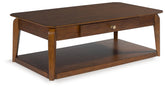 Leasing Furniture - Ashley Furniture - Trenmour Coffee Table - Rectangular Cocktail Table / Medium Brown - T596-1