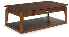 Leasing Furniture - Ashley Furniture - Trenmour Coffee Table - Rectangular Cocktail Table / Medium Brown - T596-1