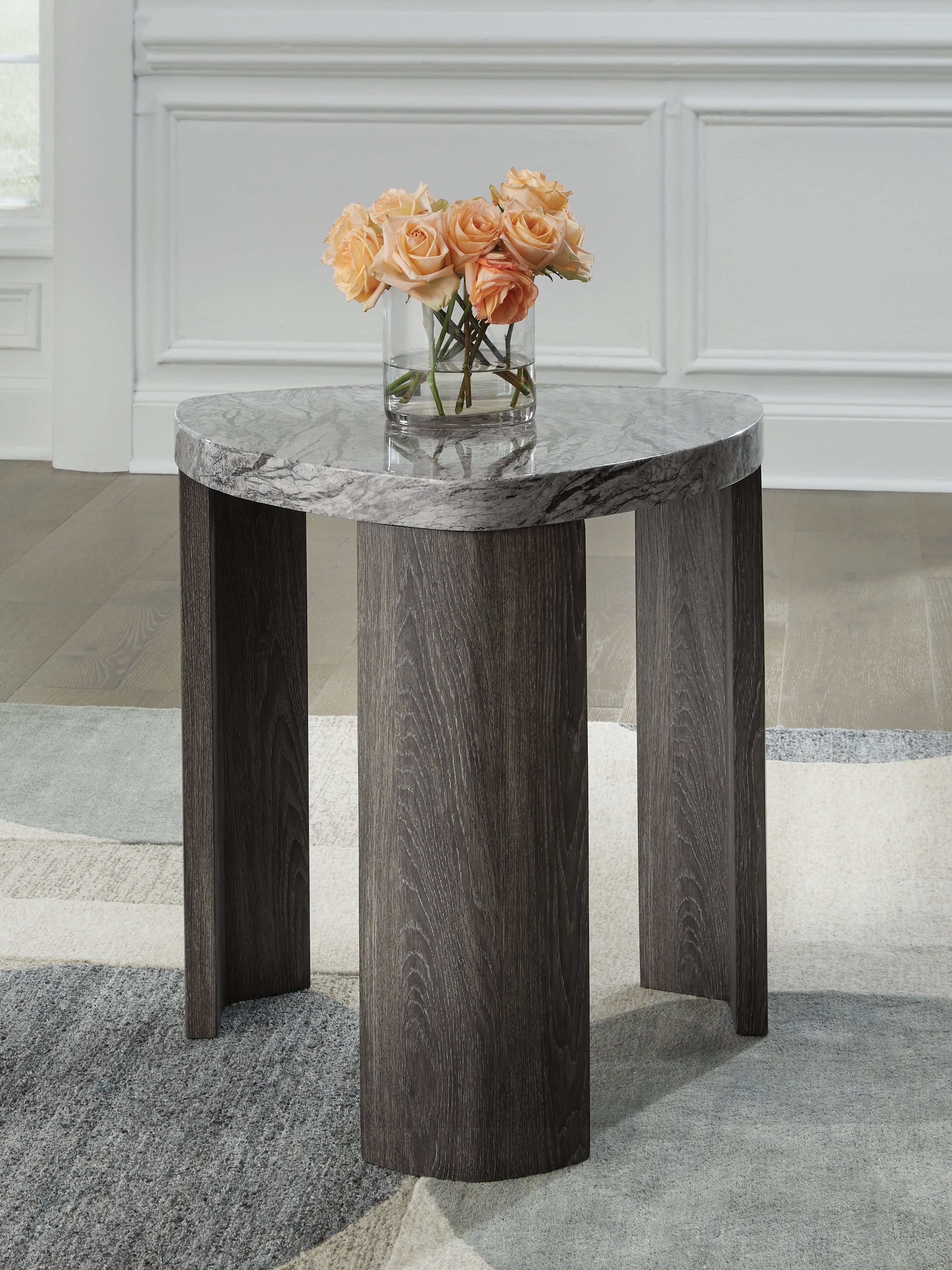 Leasing Furniture - Ashley Furniture - Surmour End Table - Triangle End Table / Gray/Brown - T600-6