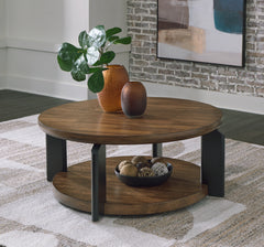 Leasing Furniture - Ashley Furniture - Kraeburn Coffee Table - Round Cocktail Table / Brown/Black - T624-8