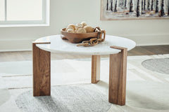 Leasing Furniture - Ashley Furniture - Isanti Coffee Table - Rectangular Cocktail Table / Light Brown/White - T662-1
