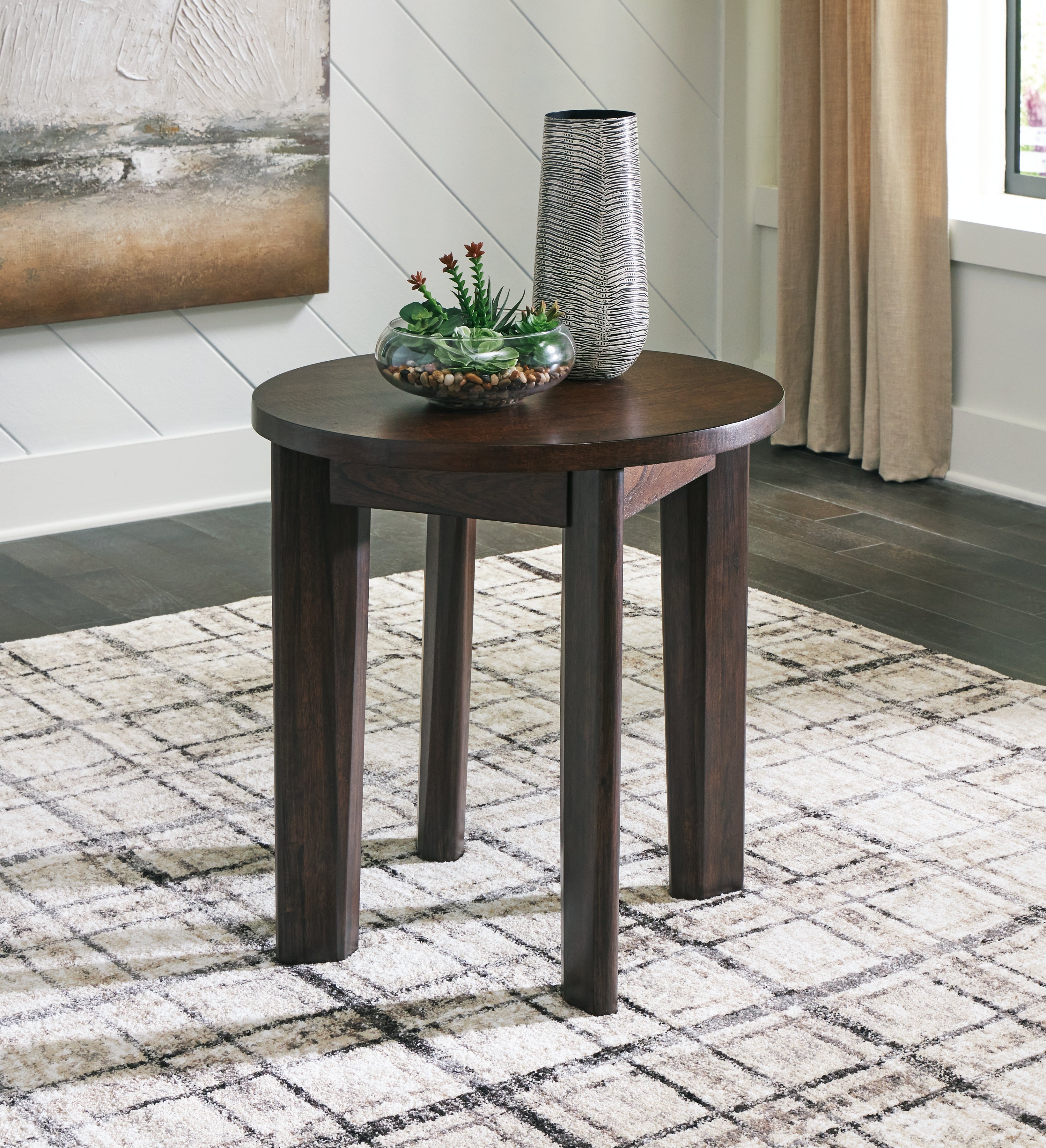 Leasing Furniture - Ashley Furniture - Korestone 2 End Table - Round End Table / Dark Brown - T657-6