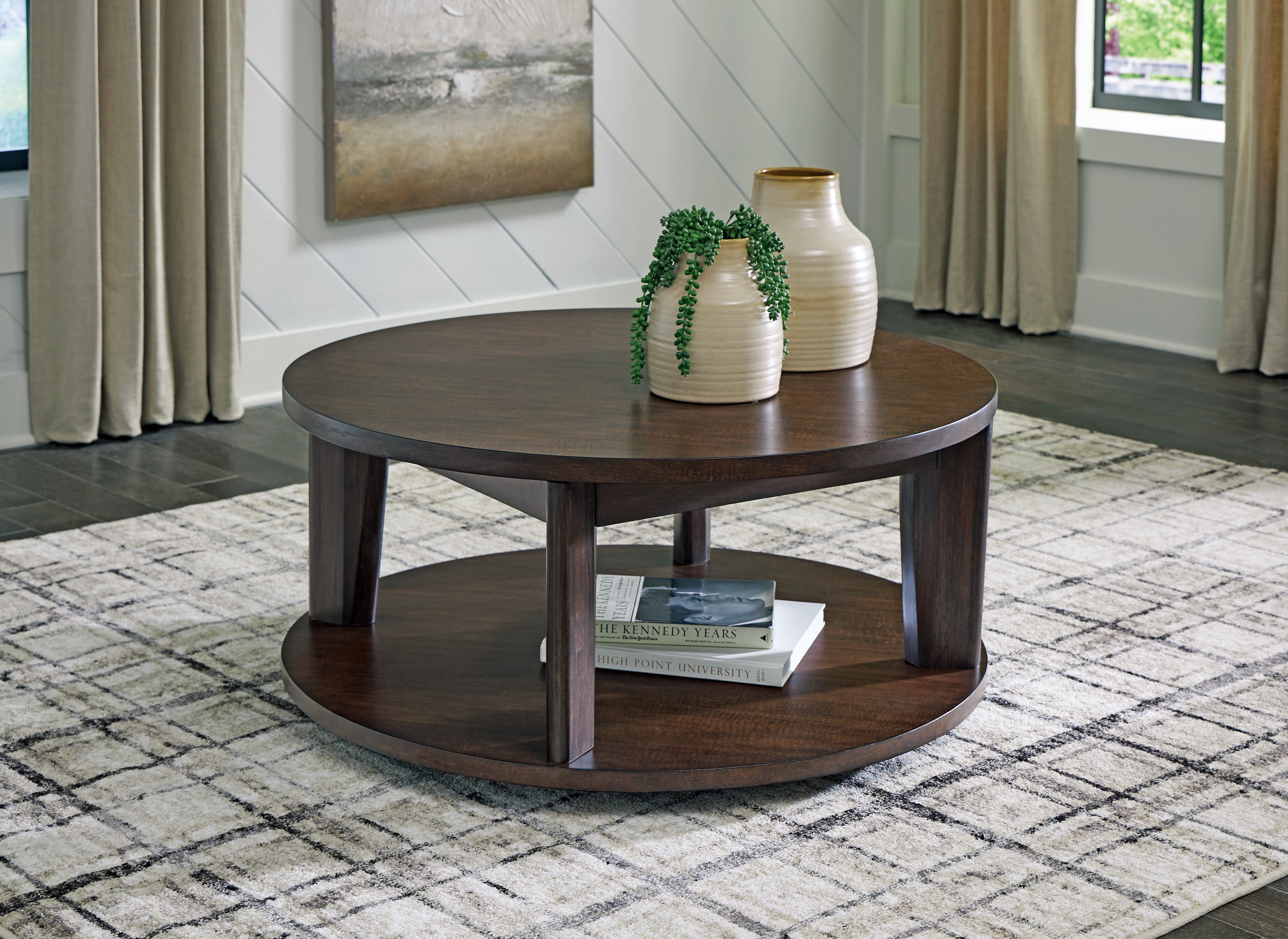 Leasing Furniture - Ashley Furniture - Korestone 2 Coffee Table - Round Cocktail Table / Dark Brown - T657-8