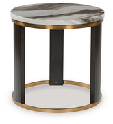 Leasing Furniture - Ashley Furniture - Jazmore End Table - Round End Table / Brown/Brass Finish - T671-6