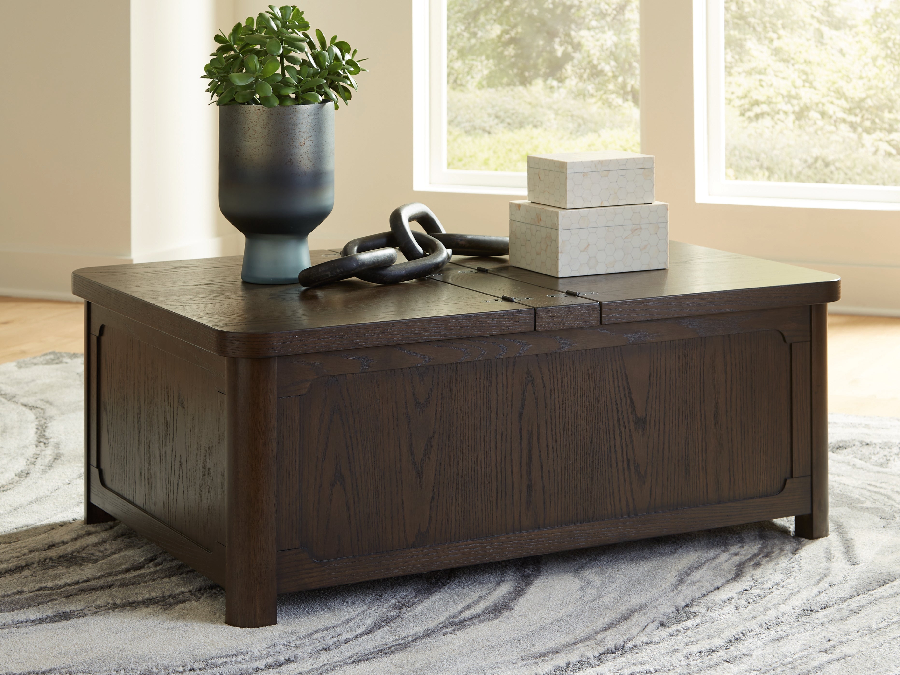 Leasing Furniture - Ashley Furniture - Breckington Coffee Table With Storage - Cocktail Table with Storage / Dark Brown - T678-20