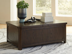Leasing Furniture - Ashley Furniture - Breckington Coffee Table With Storage - Cocktail Table with Storage / Dark Brown - T678-20