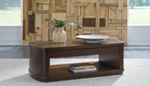 Leasing Furniture - Ashley Furniture - Korestone Lift-Top Coffee Table - Lift Top Cocktail Table / Dark Brown - T679-9