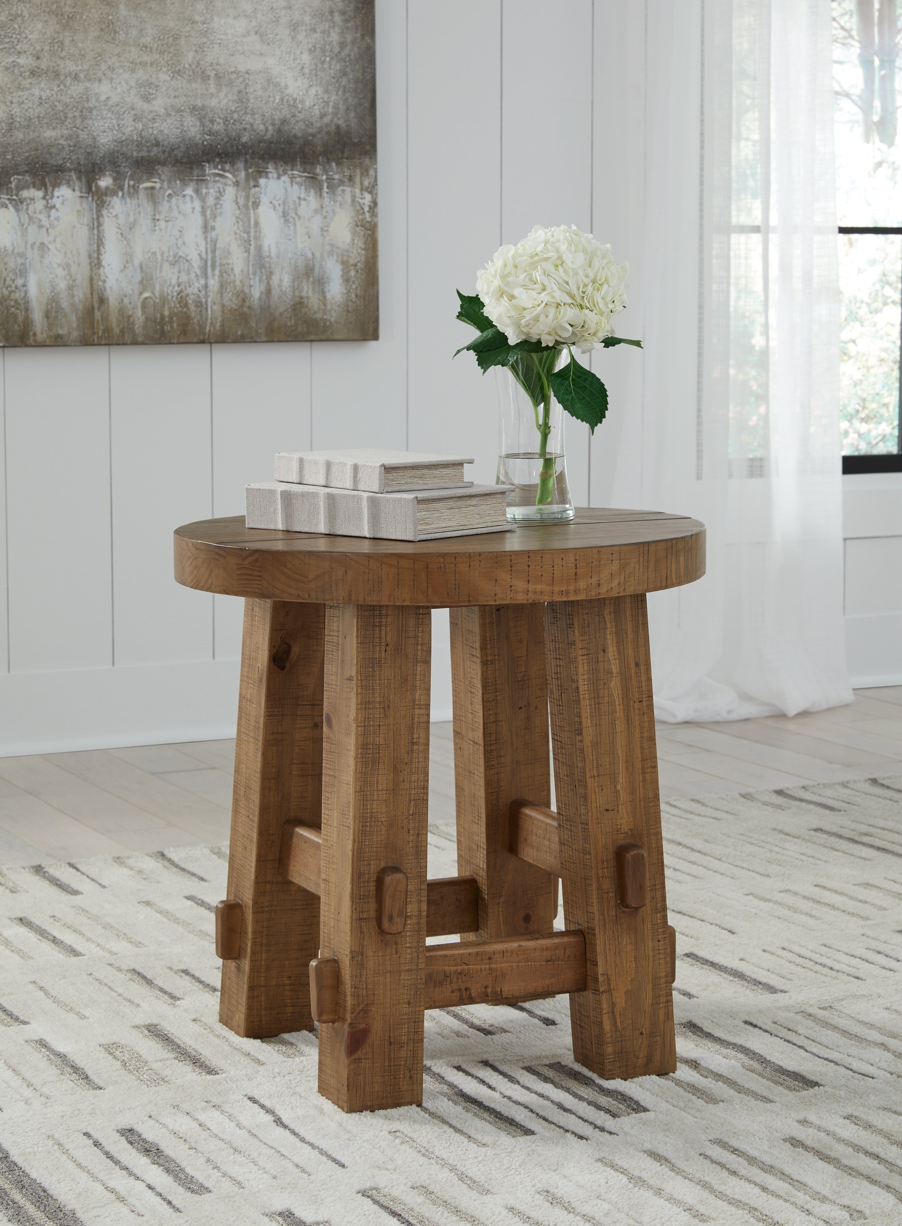Leasing Furniture - Ashley Furniture - Mackifeld End Table - Round End Table / Warm Brown - T724-6