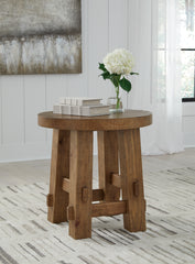 Leasing Furniture - Ashley Furniture - Mackifeld End Table - Round End Table / Warm Brown - T724-6