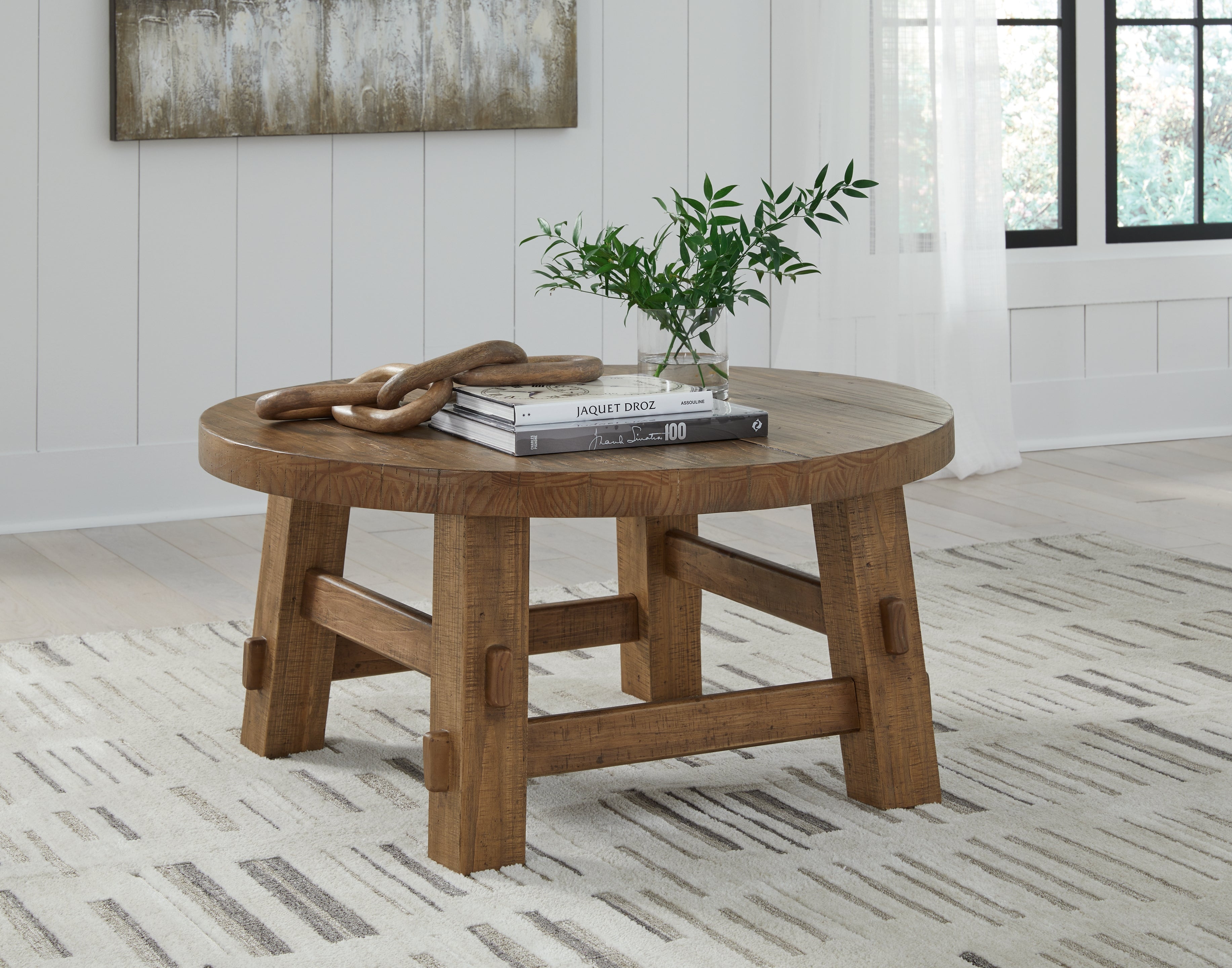 Leasing Furniture - Ashley Furniture - Mackifeld Coffee Table - Round Cocktail Table / Warm Brown - T724-8