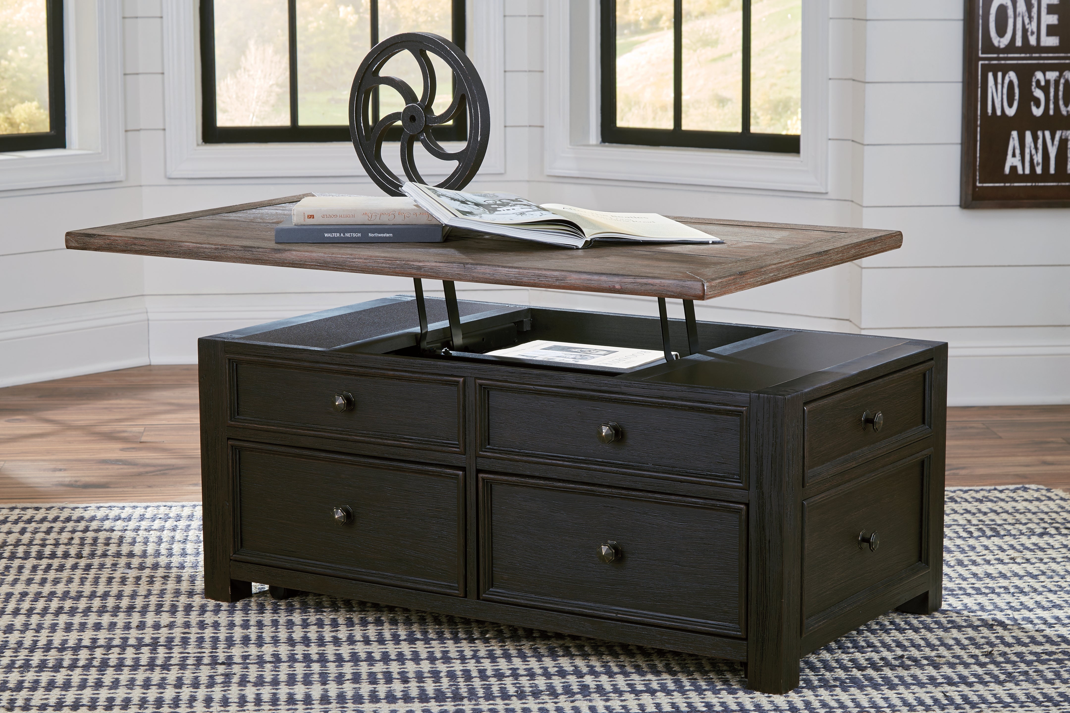 Leasing Furniture - Ashley Furniture - Tyler Creek Coffee Table with Lift Top - Lift Top Cocktail Table / Grayish Brown/Black - T736-20