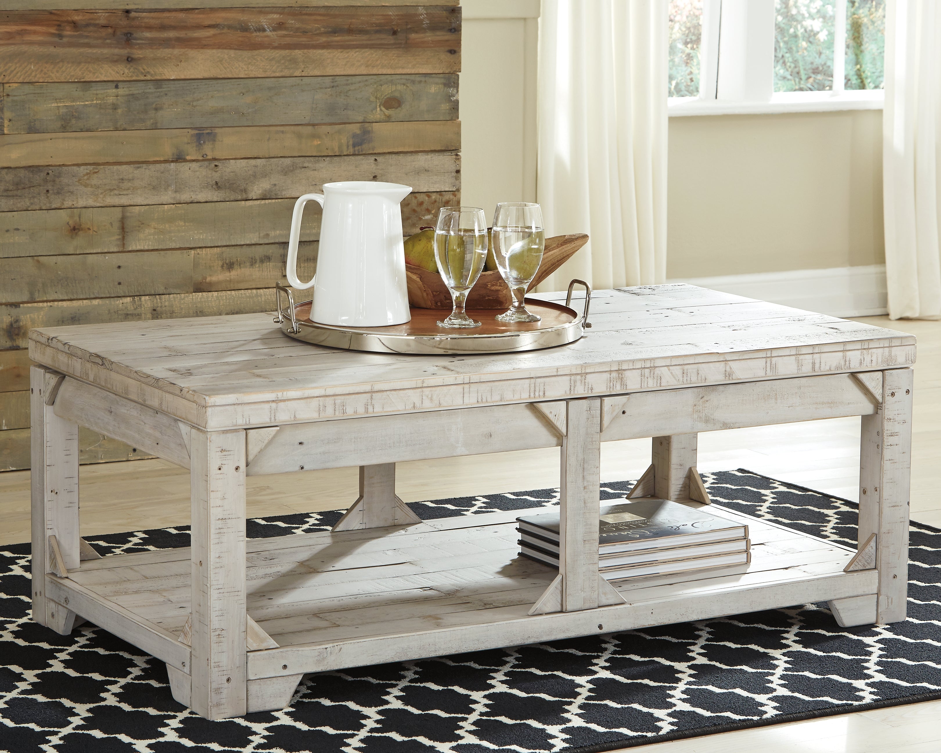 Leasing Furniture - Ashley Furniture - Fregine Coffee Table with Lift Top - Lift Top Cocktail Table / Whitewash - T755-9