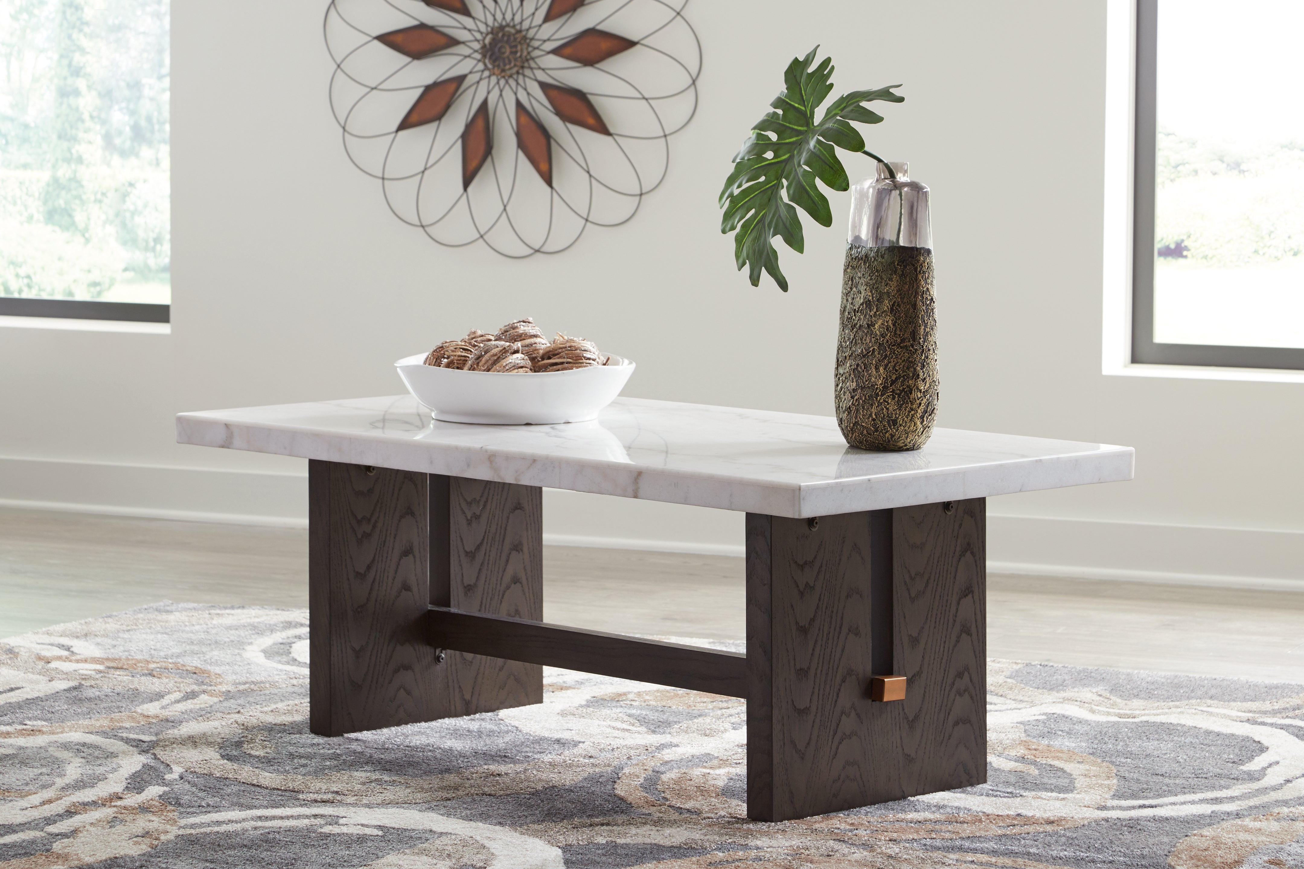 Leasing Furniture - Ashley Furniture - Burkhaus Coffee Table - Rectangular Cocktail Table / White/Dark Brown - T779-1