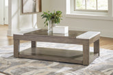 Leasing Furniture - Ashley Furniture - Loyaska Lift-Top Coffee Table - Lift Top Cocktail Table / Grayish Brown/White - T854-9