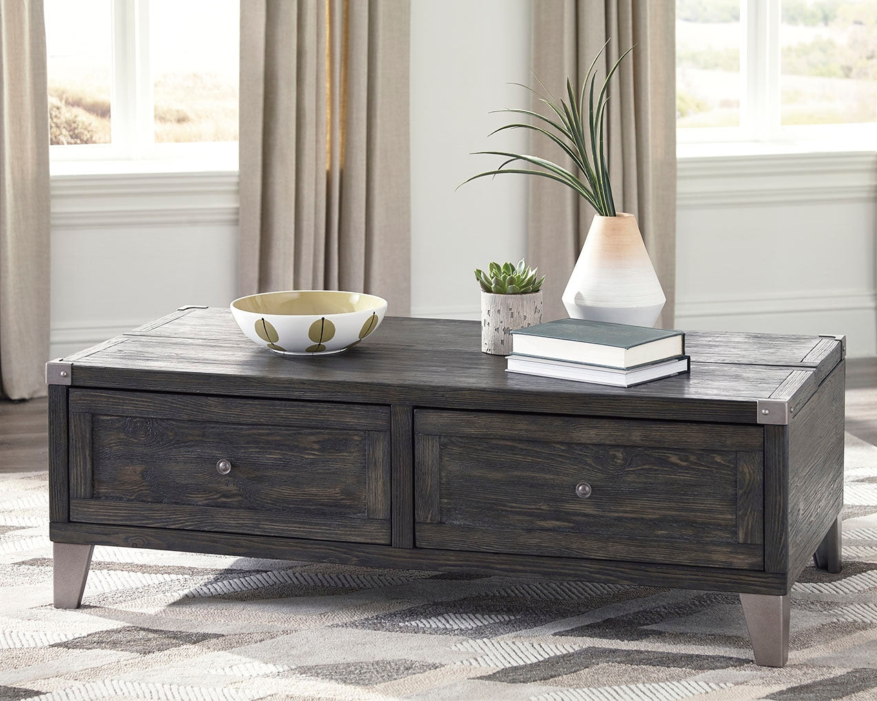 Leasing Furniture - Ashley Furniture - Todoe Coffee Table with Lift Top - Lift Top Cocktail Table / Dark Gray - T901-9