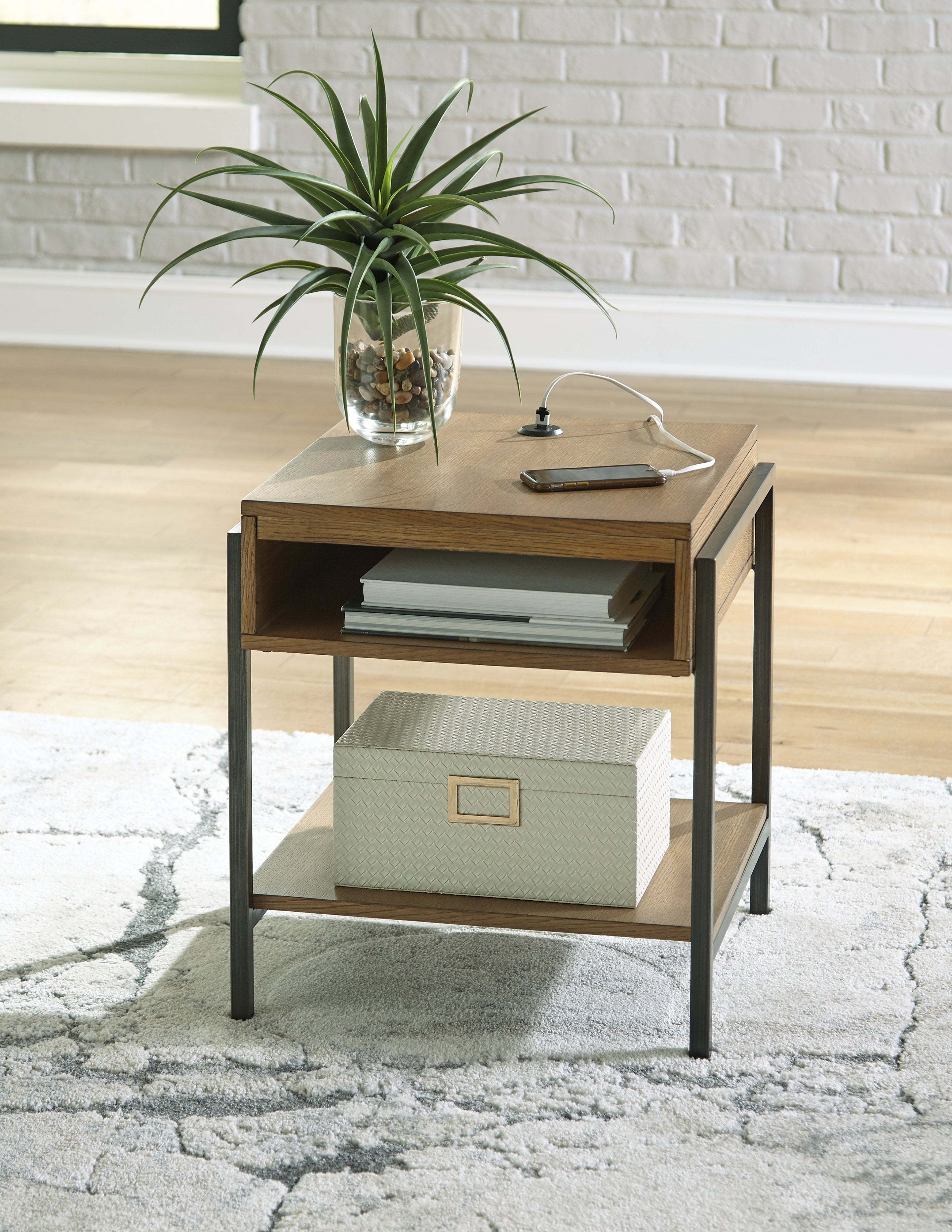 Leasing Furniture - Ashley Furniture - Fridley End Table - Rectangular End Table / Brown/Black - T964-3
