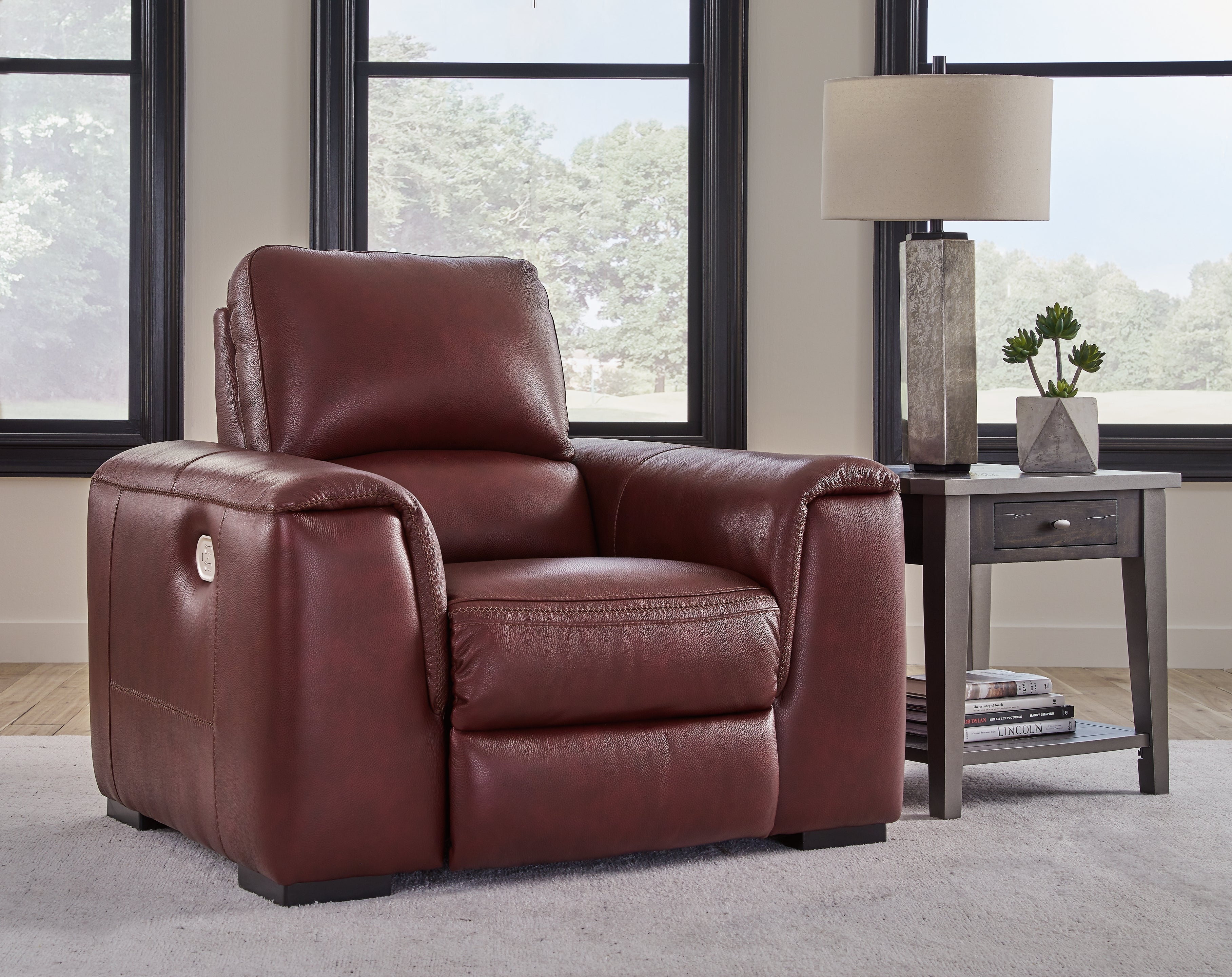 Leasing Furniture - Ashley Furniture - Alessandro Living Room - PWR REC Loveseat/CON/ADJ HDRST / Garnet - U2550118