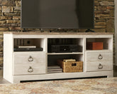 Leasing Furniture - Ashley Furniture - Willowton TV Stand - 64" / Whitewash - W267-68