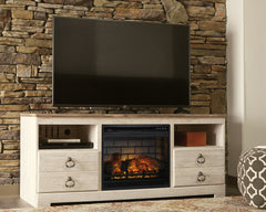 Leasing Furniture - Ashley Furniture - Willowton 64" TV Stand with Electric Fireplace - 64" TV Stand with Electric Fireplace / Whitewash - W267W8