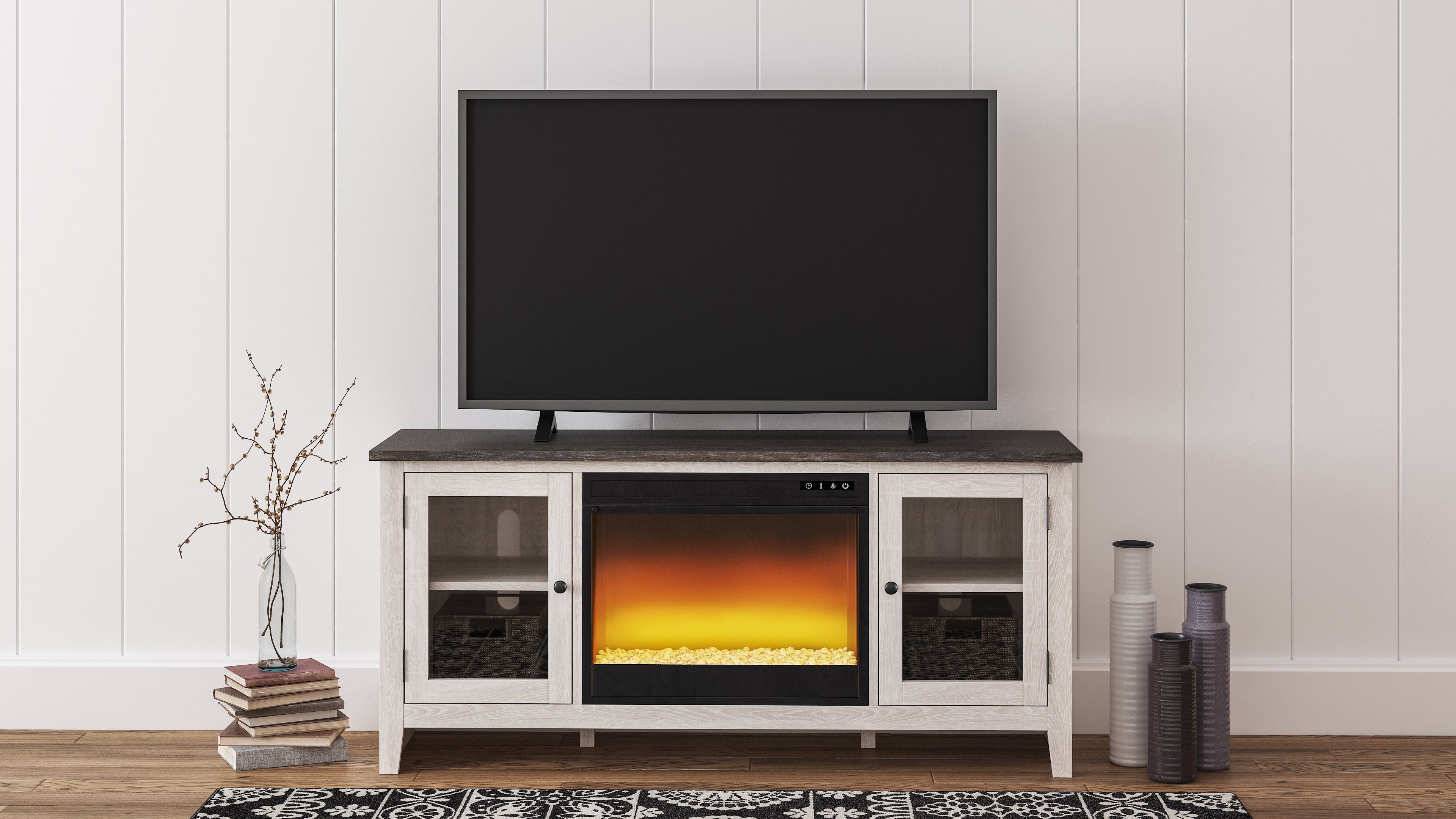 Leasing Furniture - Ashley Furniture - Dorrinson 60" TV Stand with Electric Fireplace - 60" TV Stand with Electric Fireplace / Two-tone - W287W2