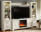Leasing Furniture - Ashley Furniture - Bellaby 4-Piece Entertainment Center with Fireplace - 4-Piece Entertainment Center with Fireplace / Whitewash - W331W5