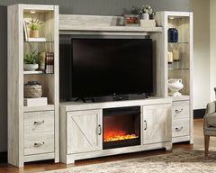 Leasing Furniture - Ashley Furniture - Bellaby 4-Piece Entertainment Center with Fireplace - 4-Piece Entertainment Center with Fireplace / Whitewash - W331W5
