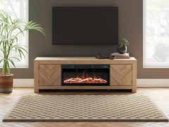 Leasing Furniture - Ashley Furniture - Cayboni 71" TV Stand with Electric Fireplace - 71" TV Stand with Electric Fireplace / Tan - W3787W1