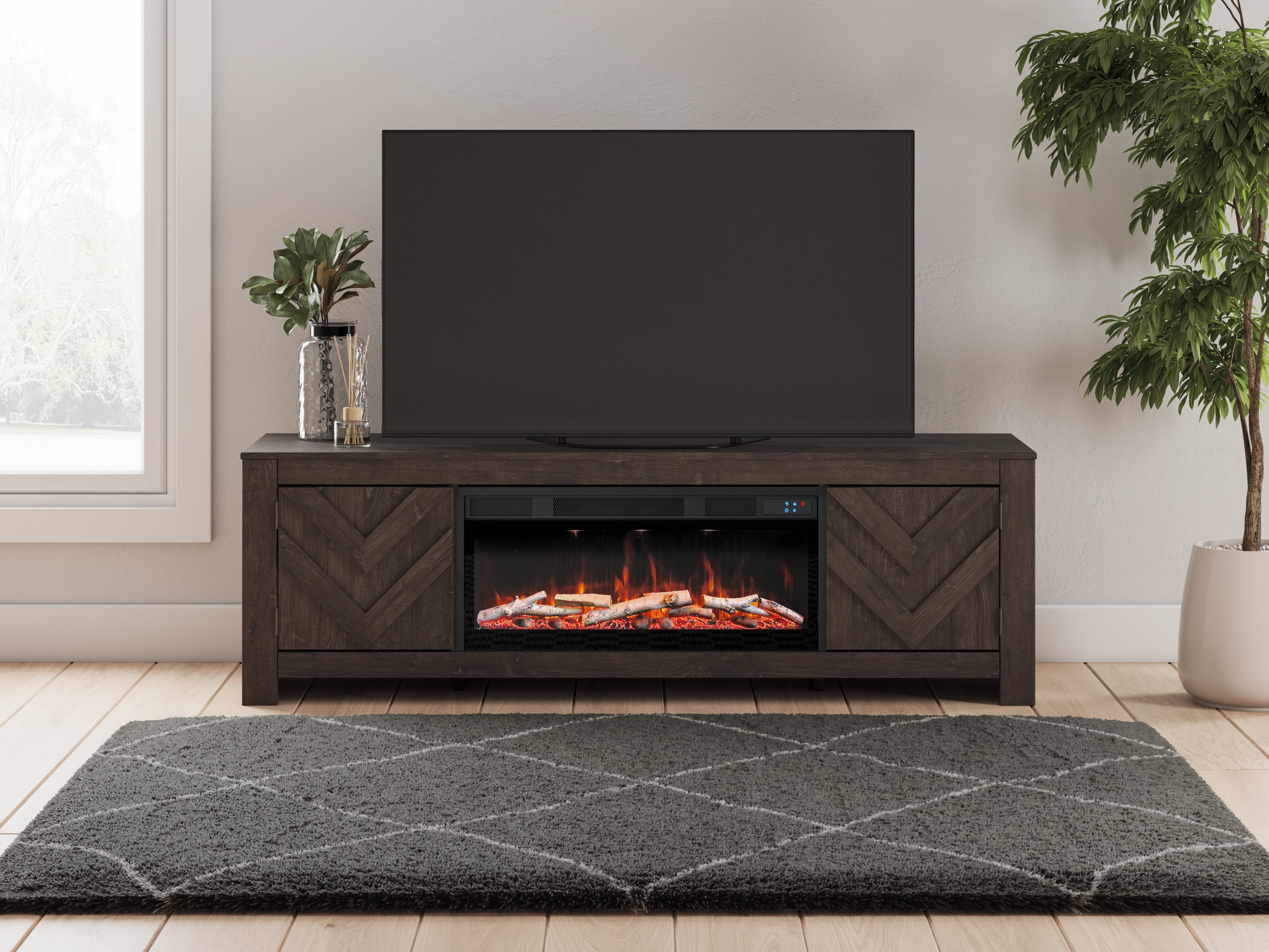 Leasing Furniture - Ashley Furniture - Cayboni 71" TV Stand with Electric Fireplace - 71" TV Stand with Electric Fireplace / Black - W3789W1