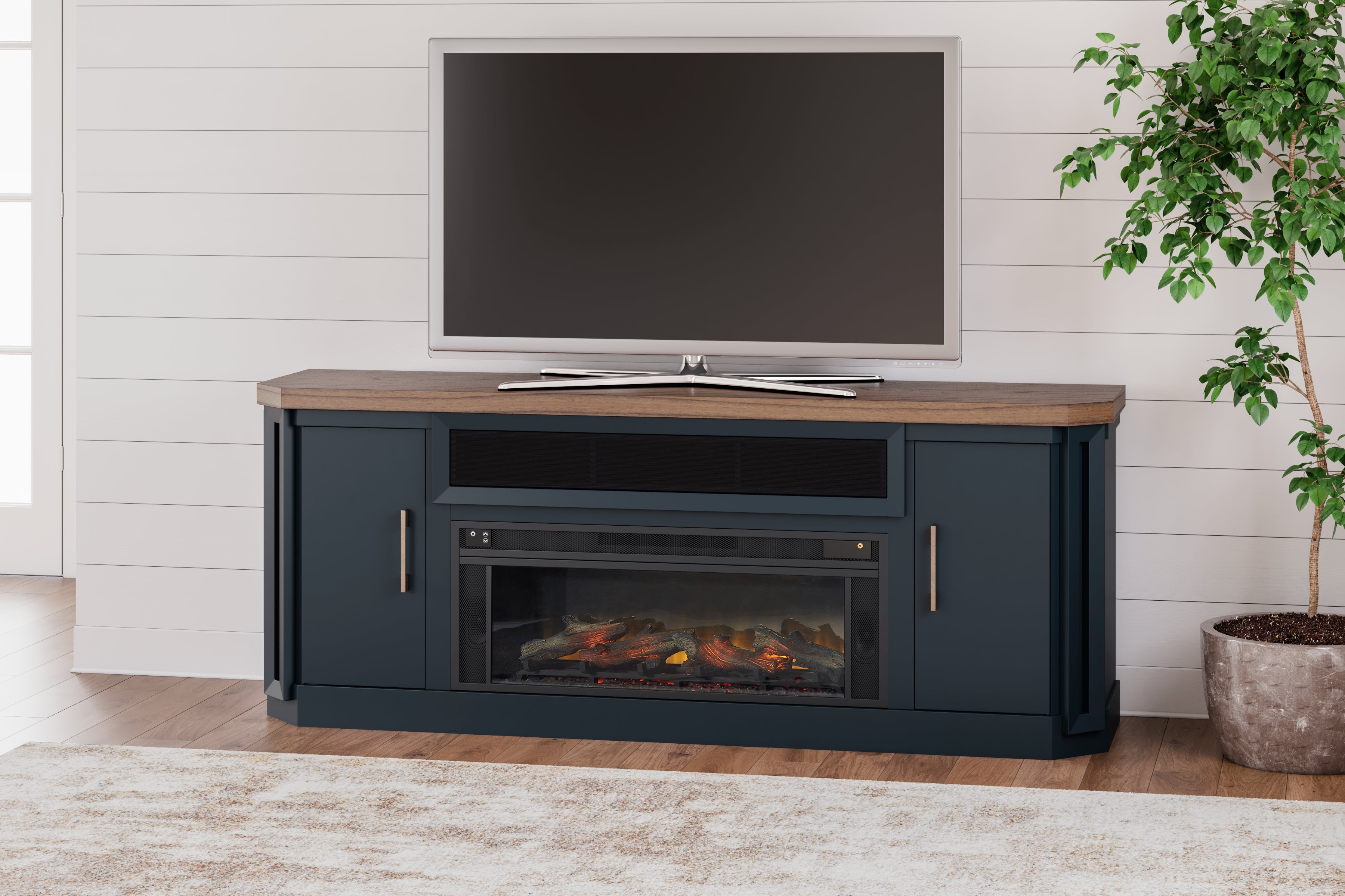 Leasing Furniture - Ashley Furniture - Landocken 83" TV Stand - 83" / Brown/Blue - W402-68