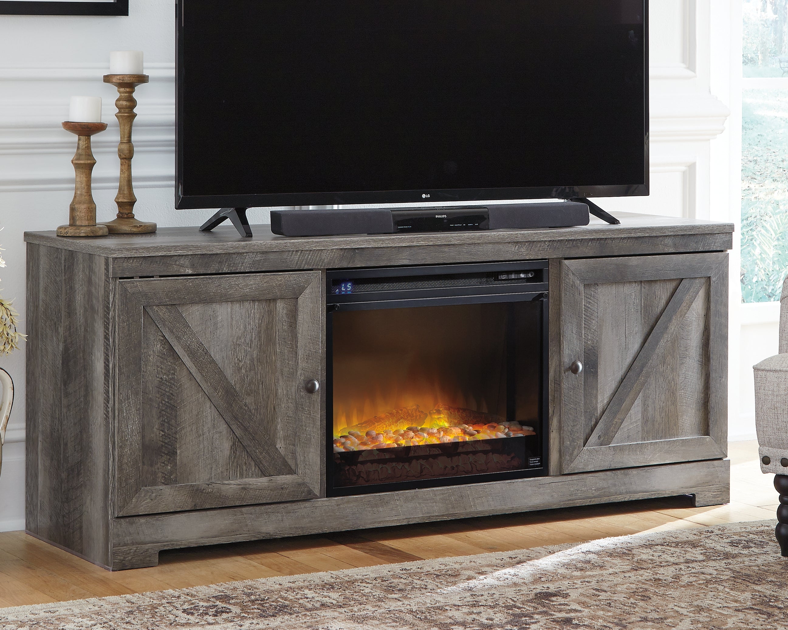 Leasing Furniture - Ashley Furniture - Wynnlow 63" TV Stand with Electric Fireplace - 63" TV Stand with Electric Fireplace / Gray - W440W4