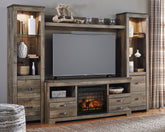 Leasing Furniture - Ashley Furniture - Trinell 4-Piece Entertainment Center with Electric Fireplace - 4-Piece Entertainment Center with Electric Fireplace / Brown - W446W8