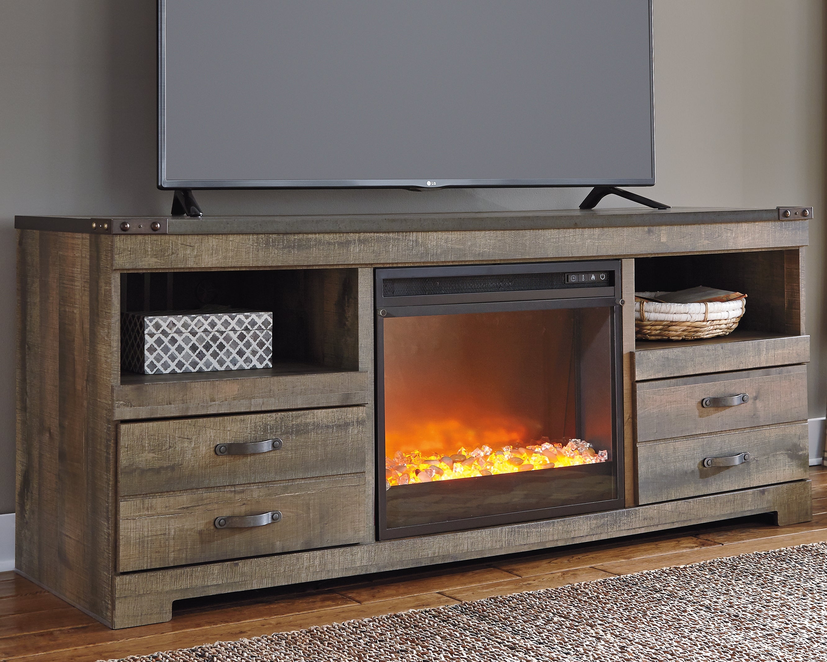 Leasing Furniture - Ashley Furniture - Trinell 63" TV Stand with Electric Fireplace - 63" TV Stand with Electric Fireplace / Brown - W446W5